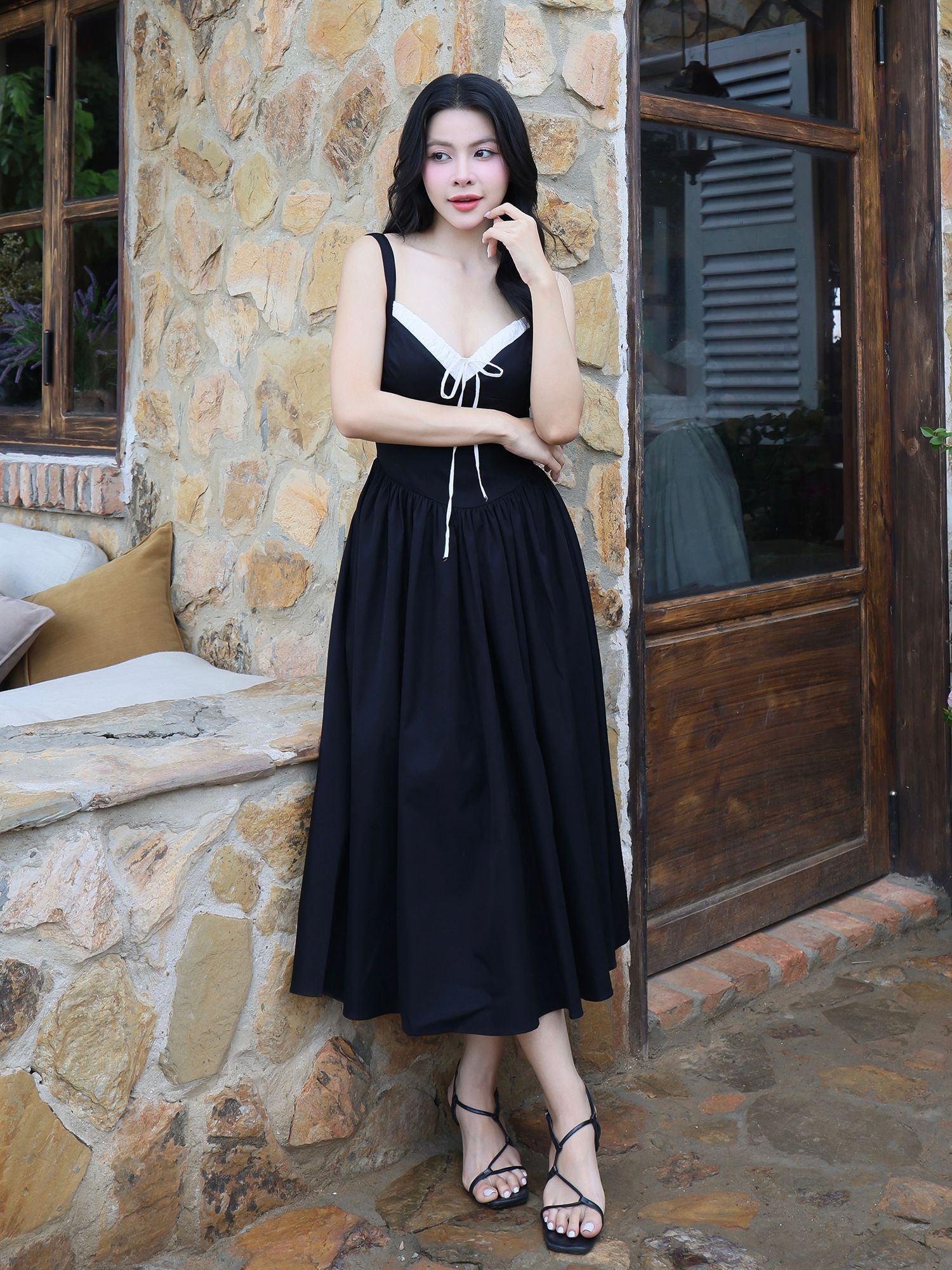 Đầm 2 dây dạo phố dài thắt nơ D4453A