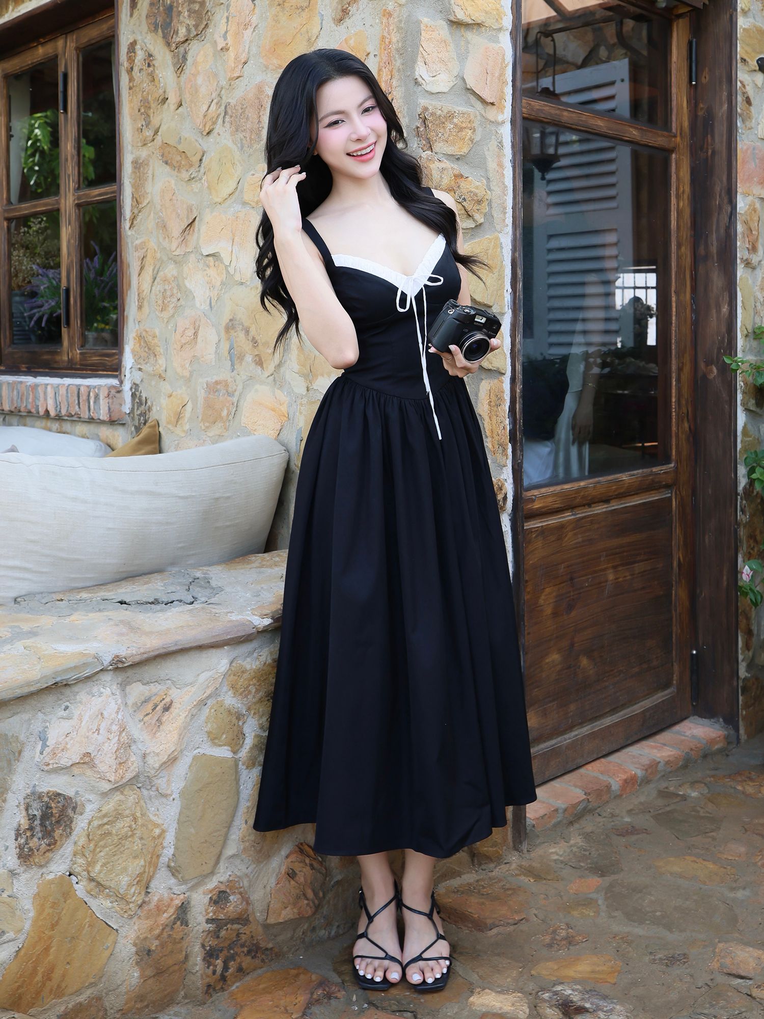 Đầm 2 dây dạo phố dài thắt nơ D4453A