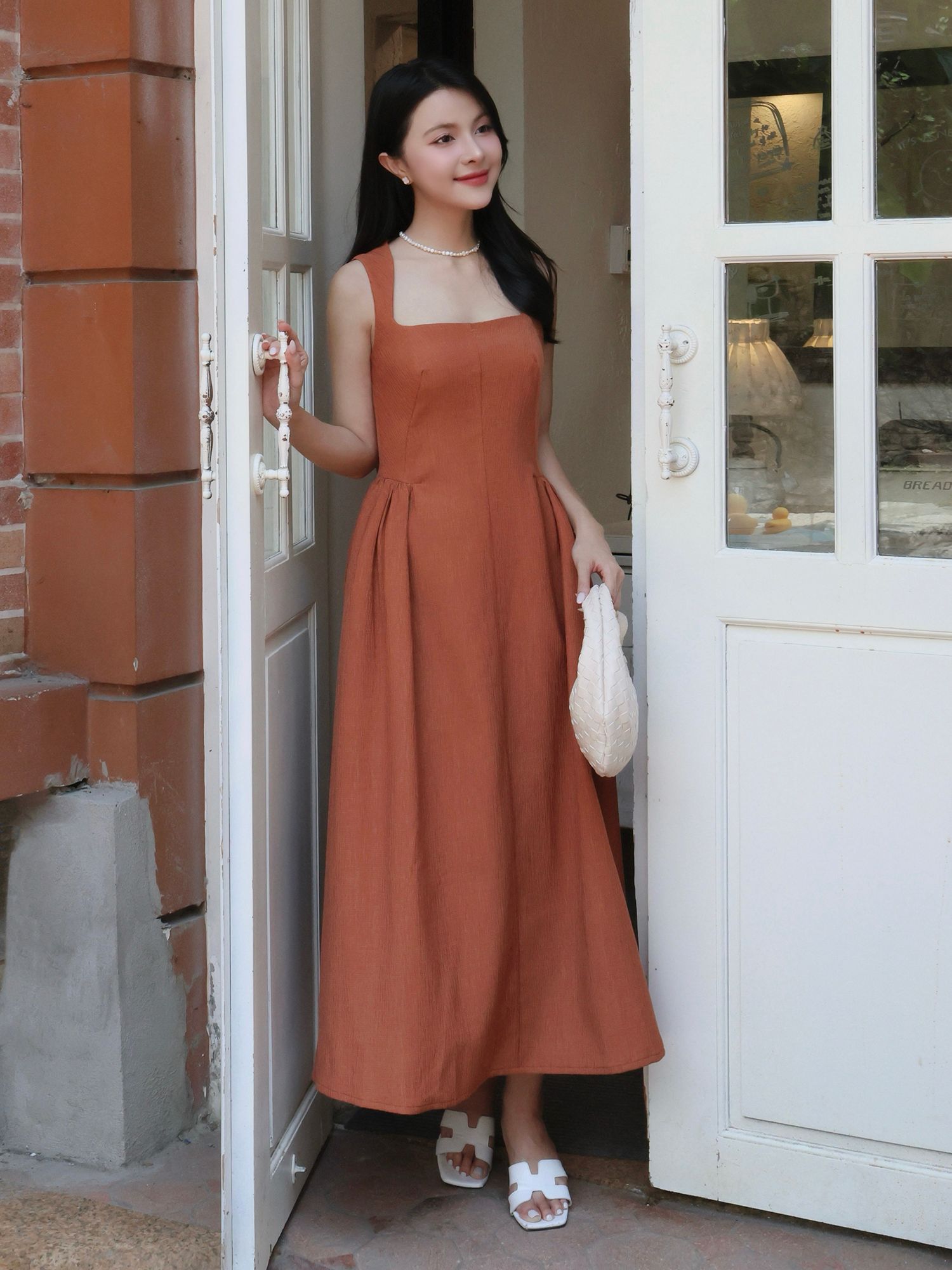 Đầm xòe dài dạo phố cổ vuông D4387B