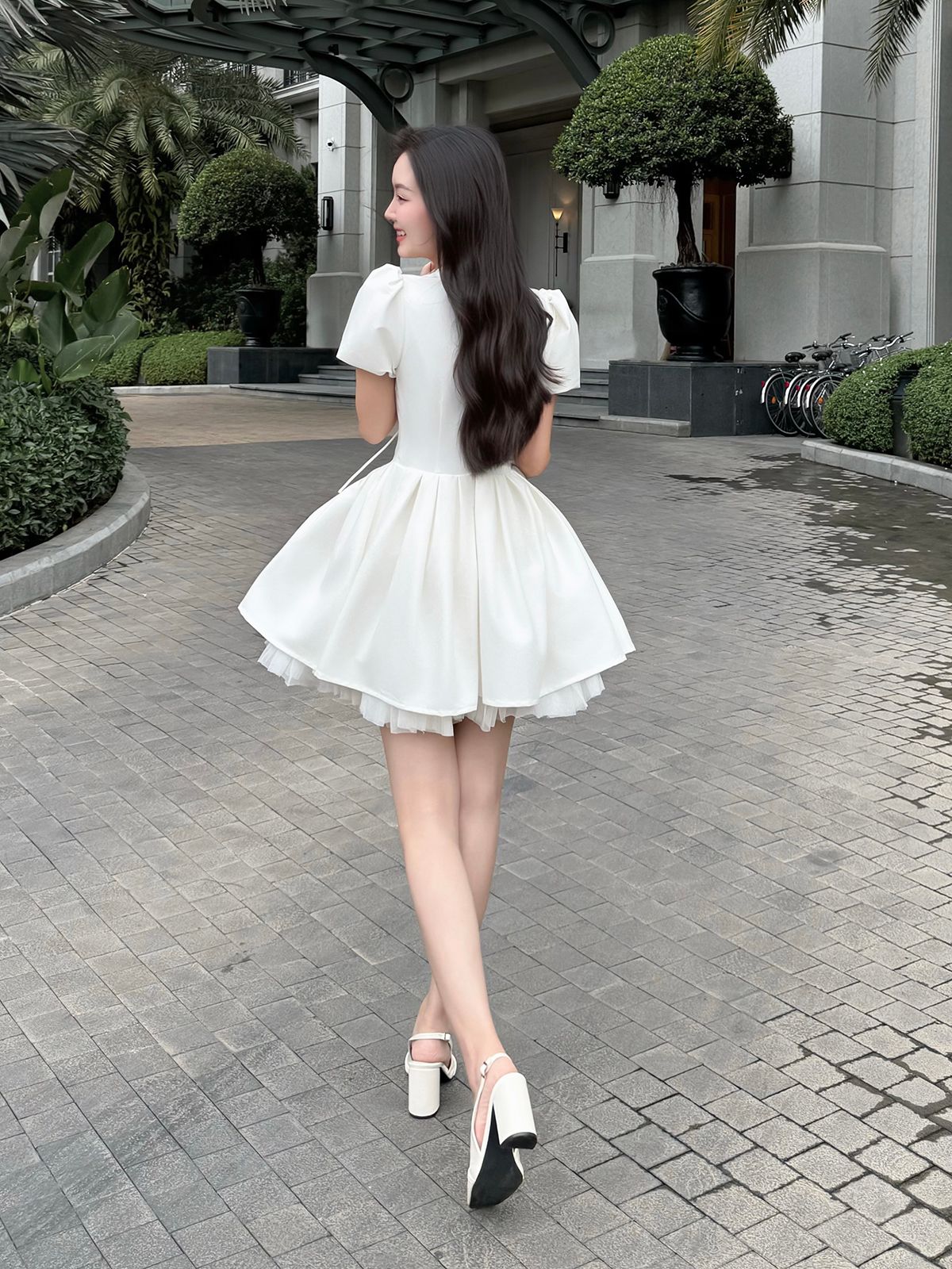 Đầm xòe dạo phố ngắn tay phồng D4150B