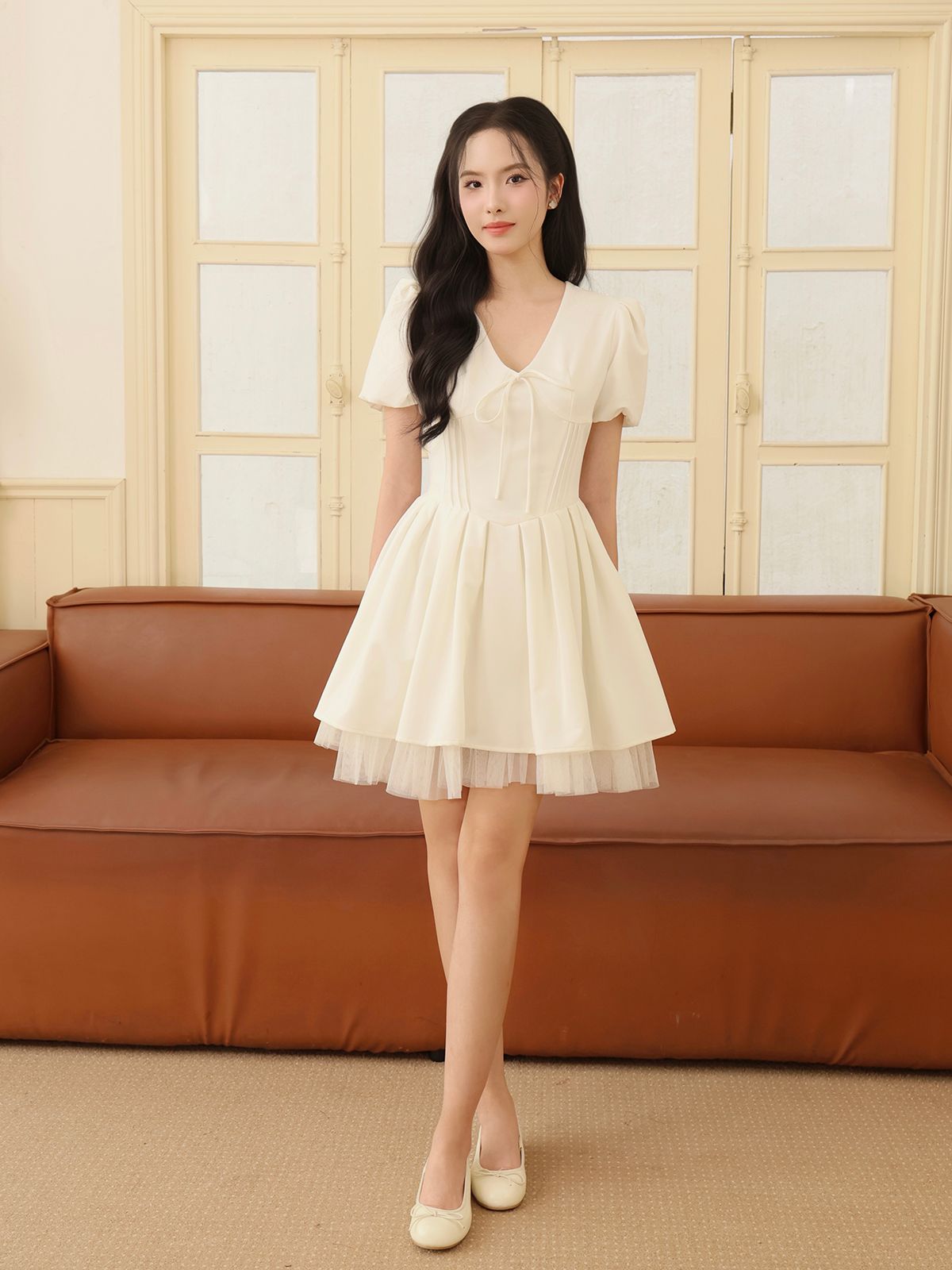 Đầm xòe dạo phố ngắn tay phồng D4150B