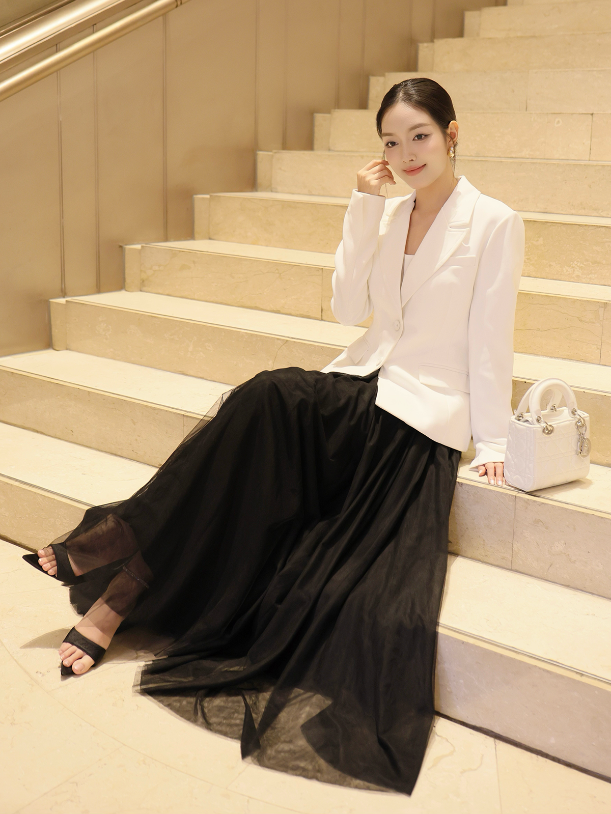 Chân váy xòe tiệc dài lưới tulle V4468A