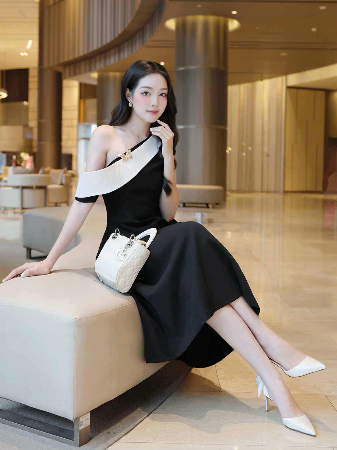 Đầm xòe tiệc dài lệch vai kèm tag D4475A