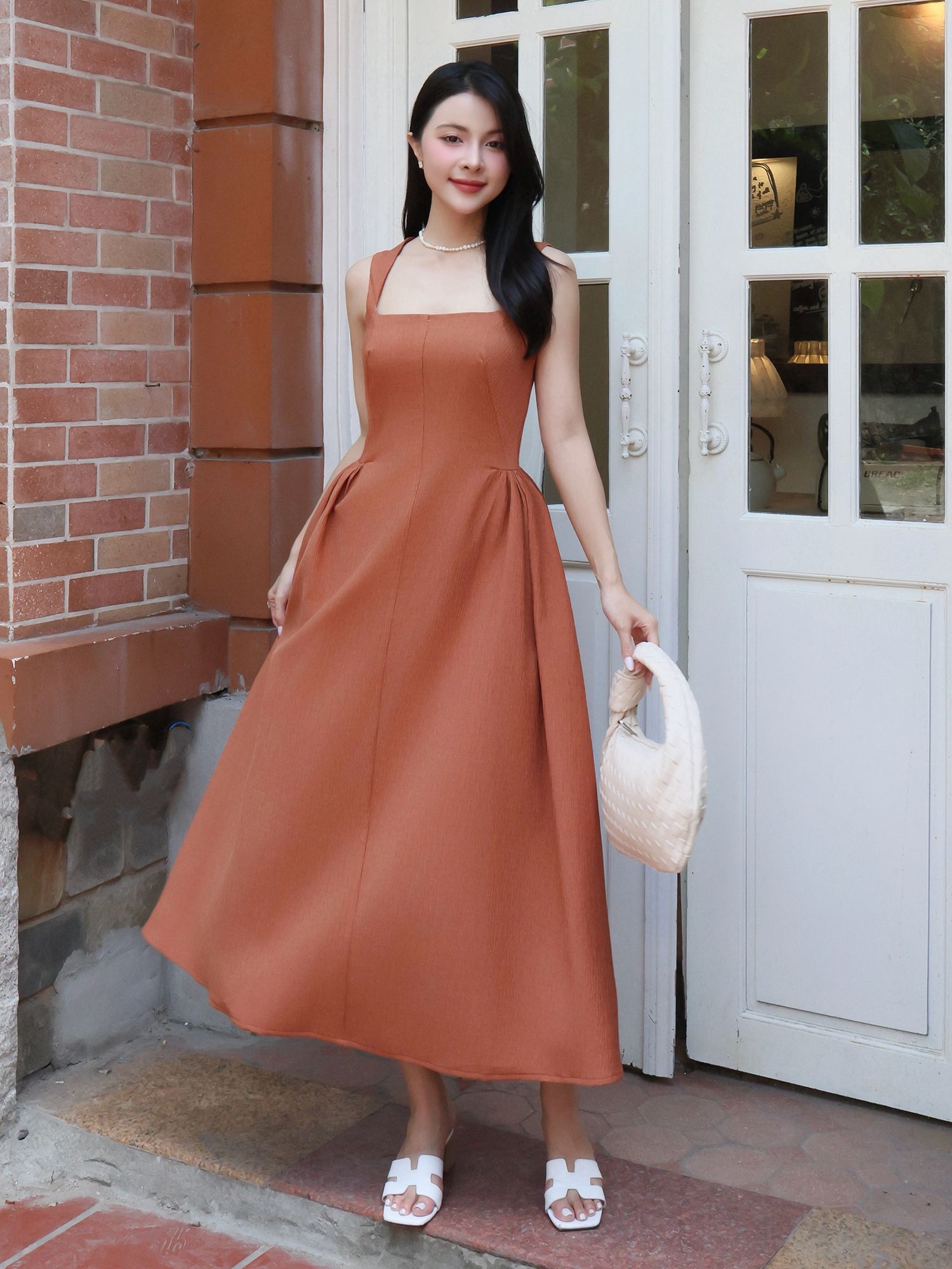 Đầm xòe dài dạo phố cổ vuông D4387B