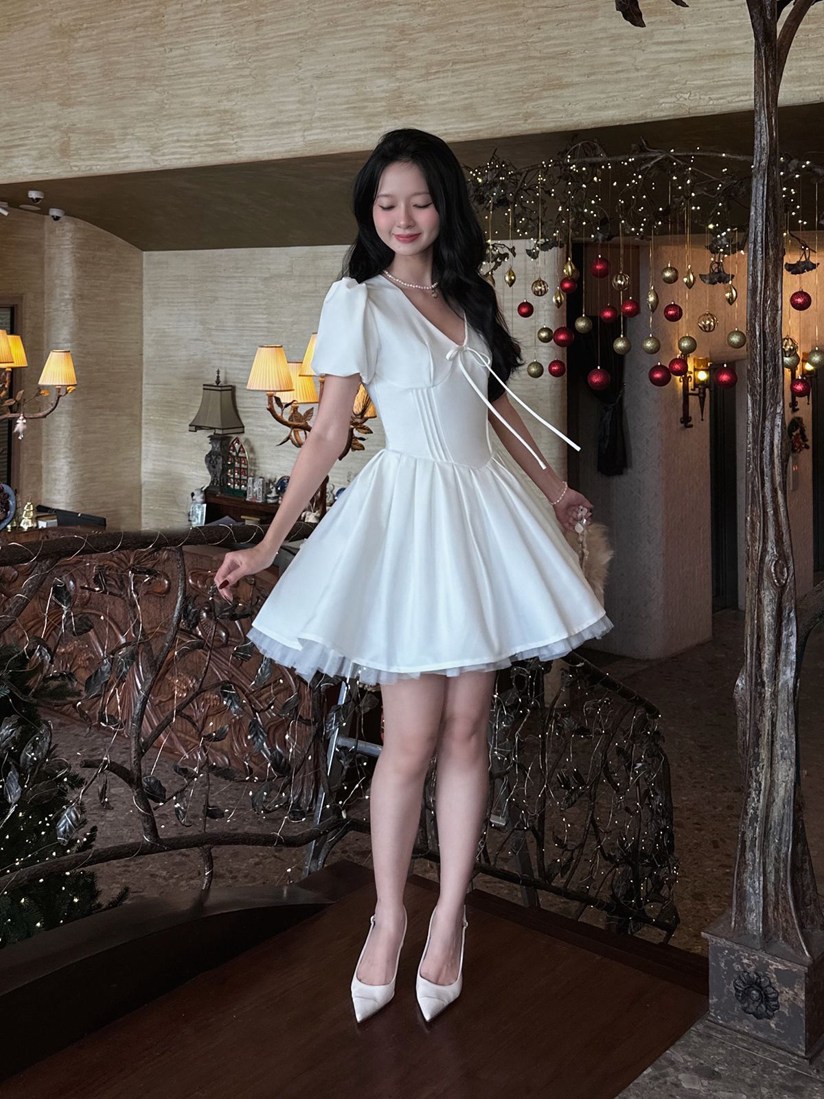 Đầm xòe dạo phố ngắn tay phồng D4150B