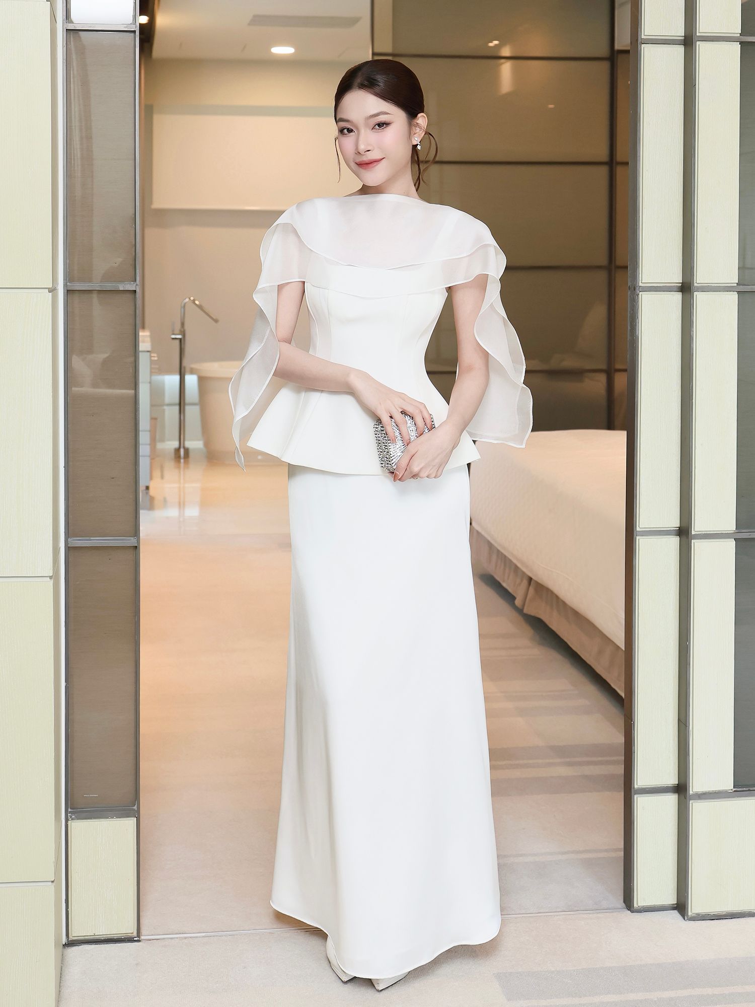 Áo kiểu tiệc cotton peplum A4371A