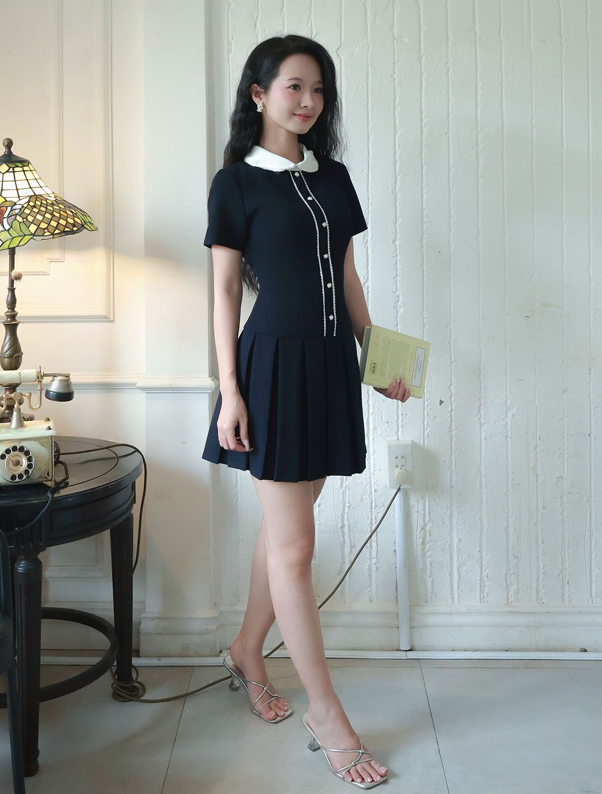 Đầm dạo phố ngắn cotton xếp li D4351A