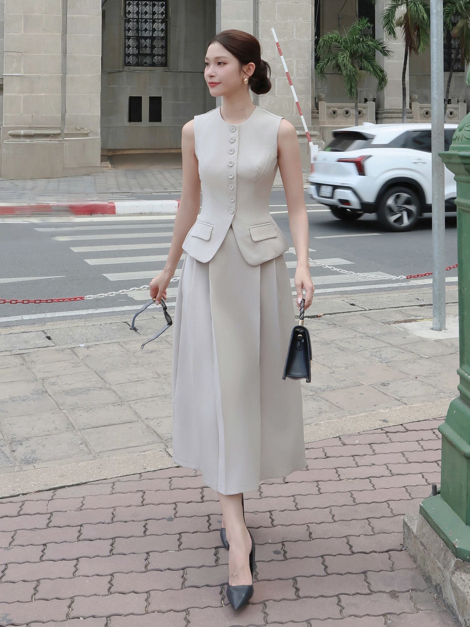 Chân váy xếp ly công sở xoè dài V4397A
