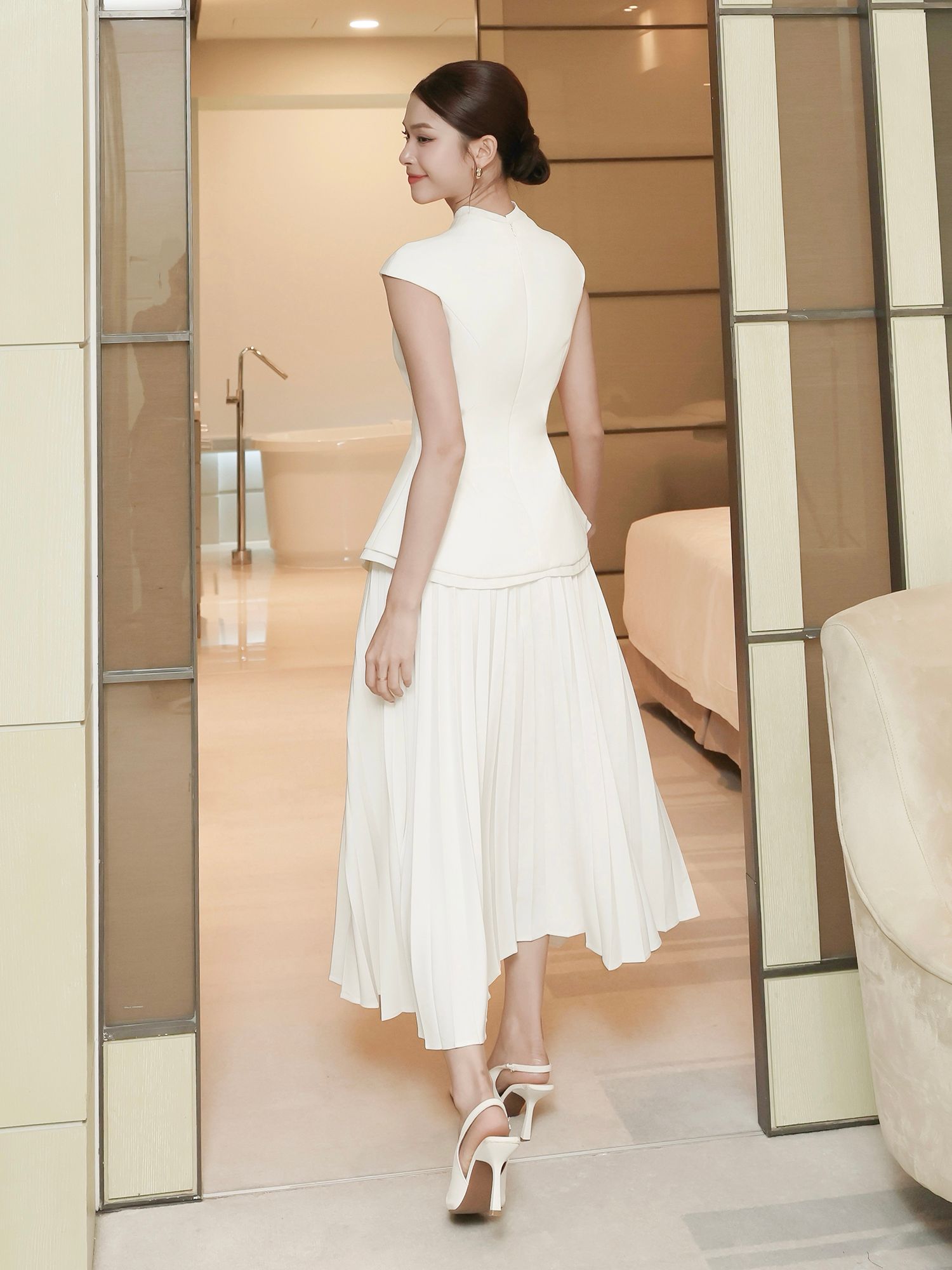 Áo kiểu tiệc peplum kết nút kiểu A4425B