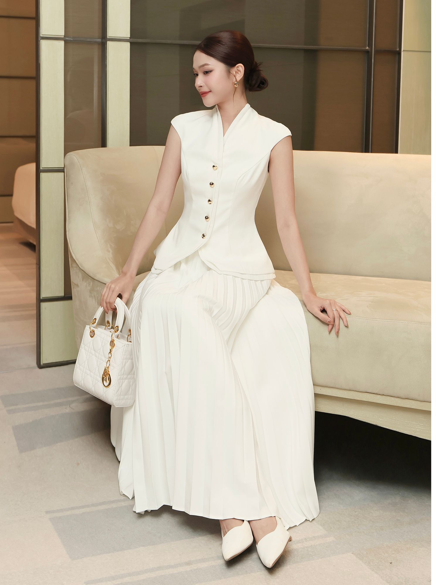 Áo kiểu tiệc peplum kết nút kiểu A4425B