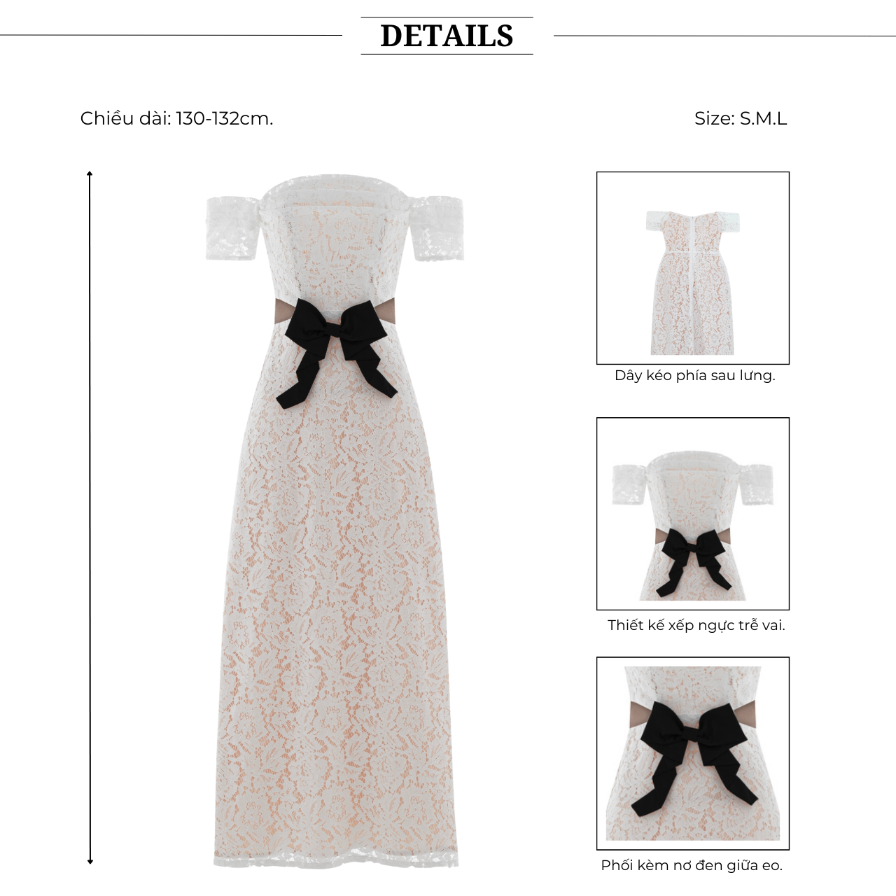 Đầm dài trễ vai ren hoa cotton - D3947B