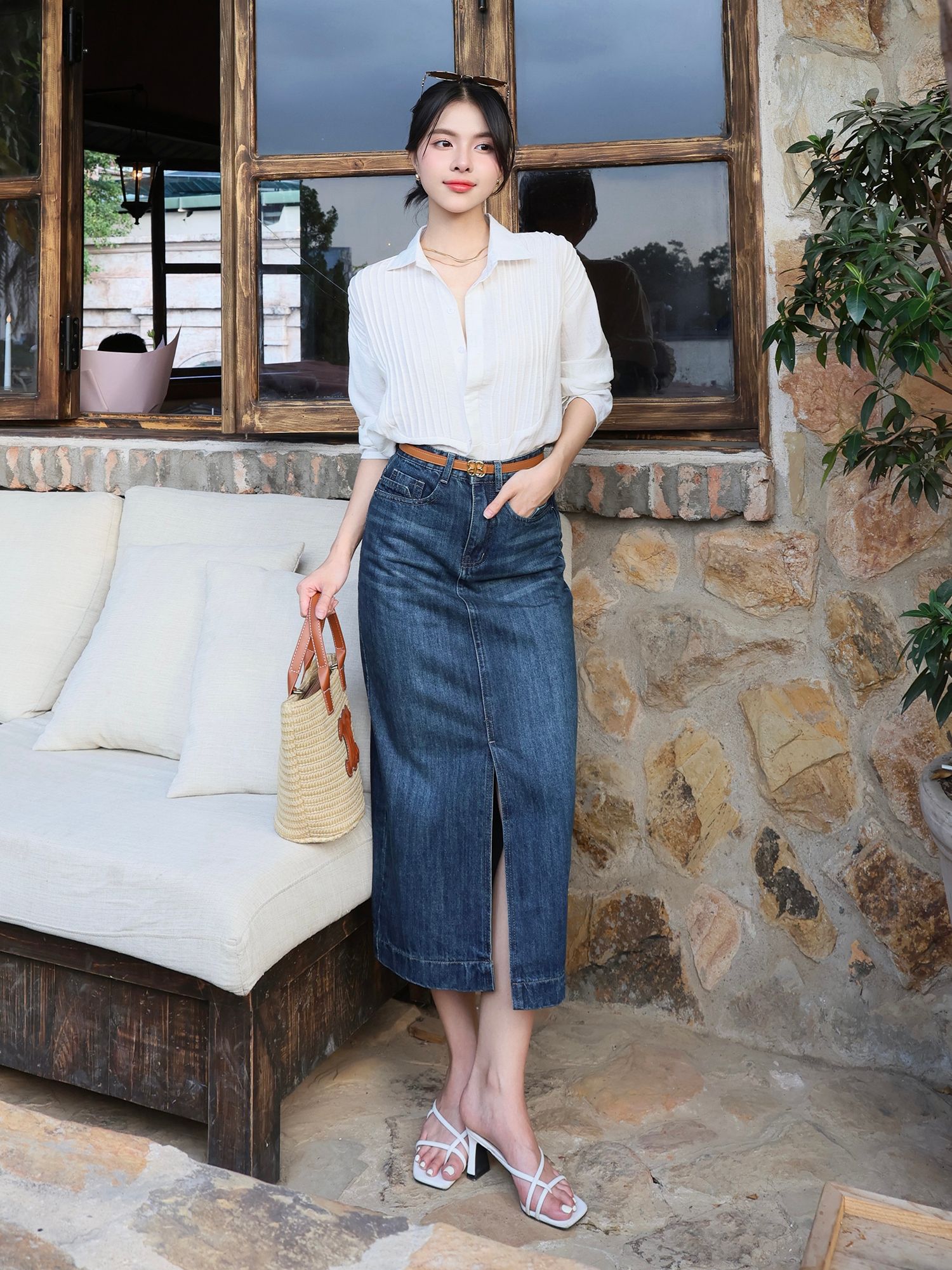 Áo sơ mi tay dài xếp ly - A3576