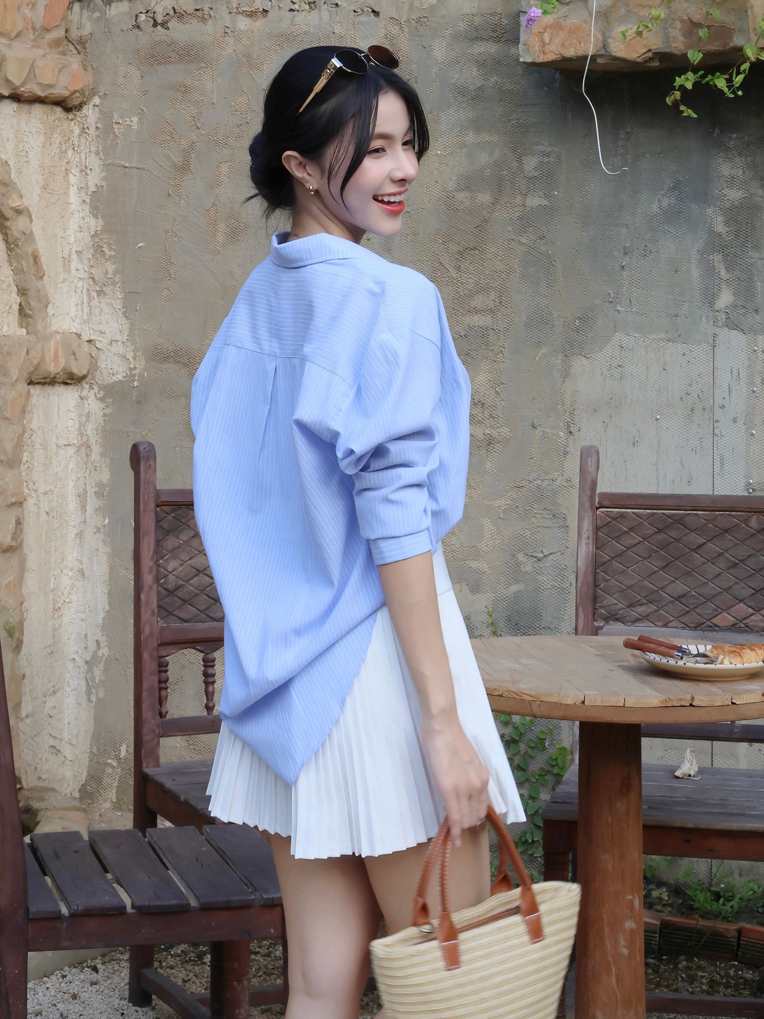 Áo sơ mi linen sọc xanh - A3280