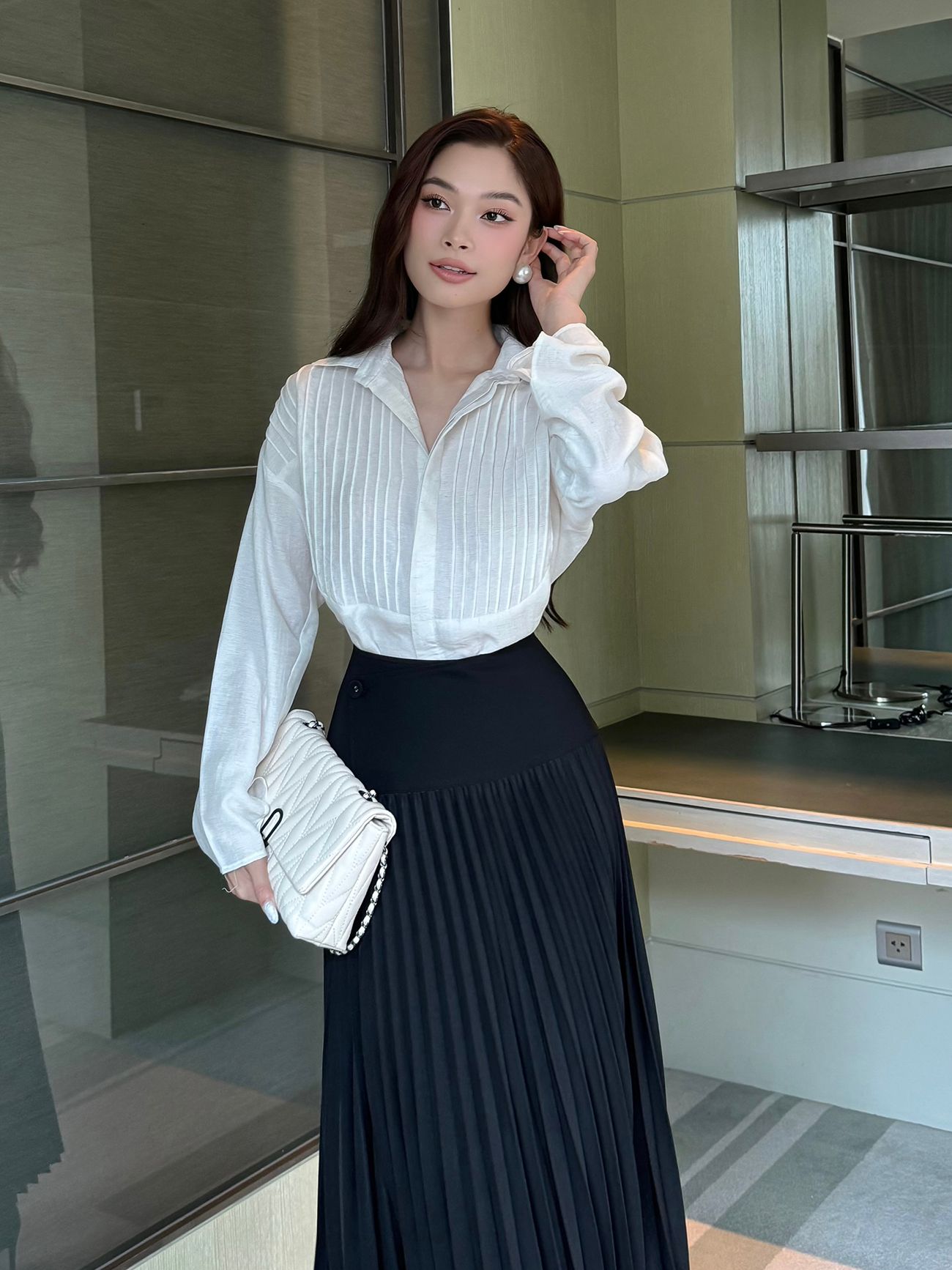 Áo sơ mi tay dài xếp ly - A3576