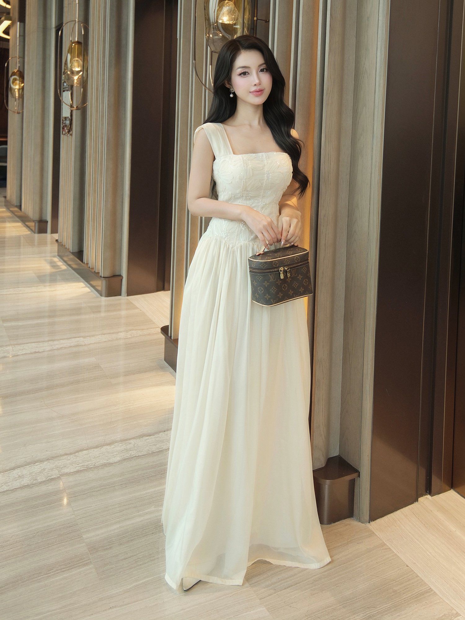 Đầm dự tiệc dài xòe phối sequin - D4257B