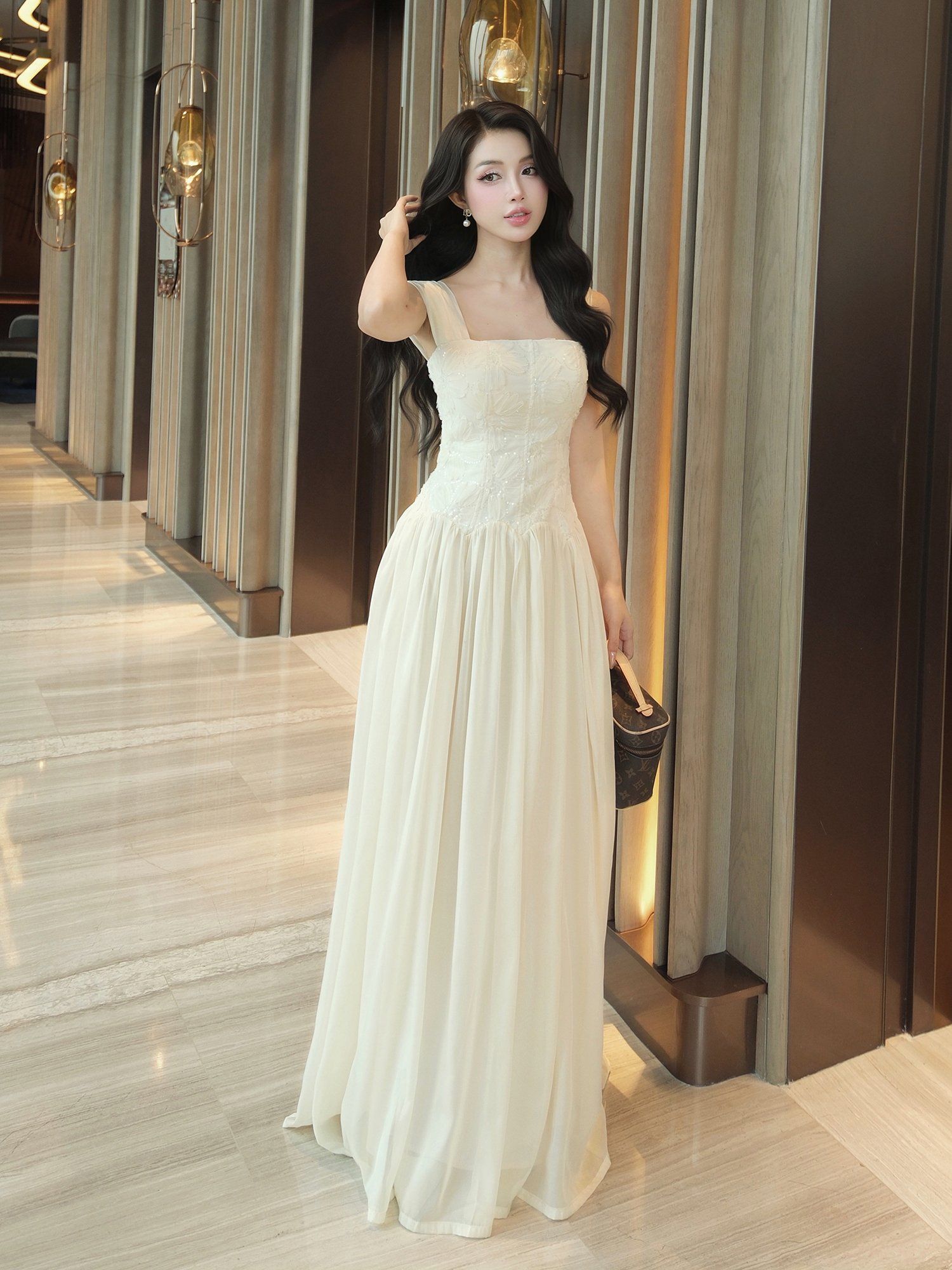 Đầm dự tiệc dài xòe phối sequin - D4257B