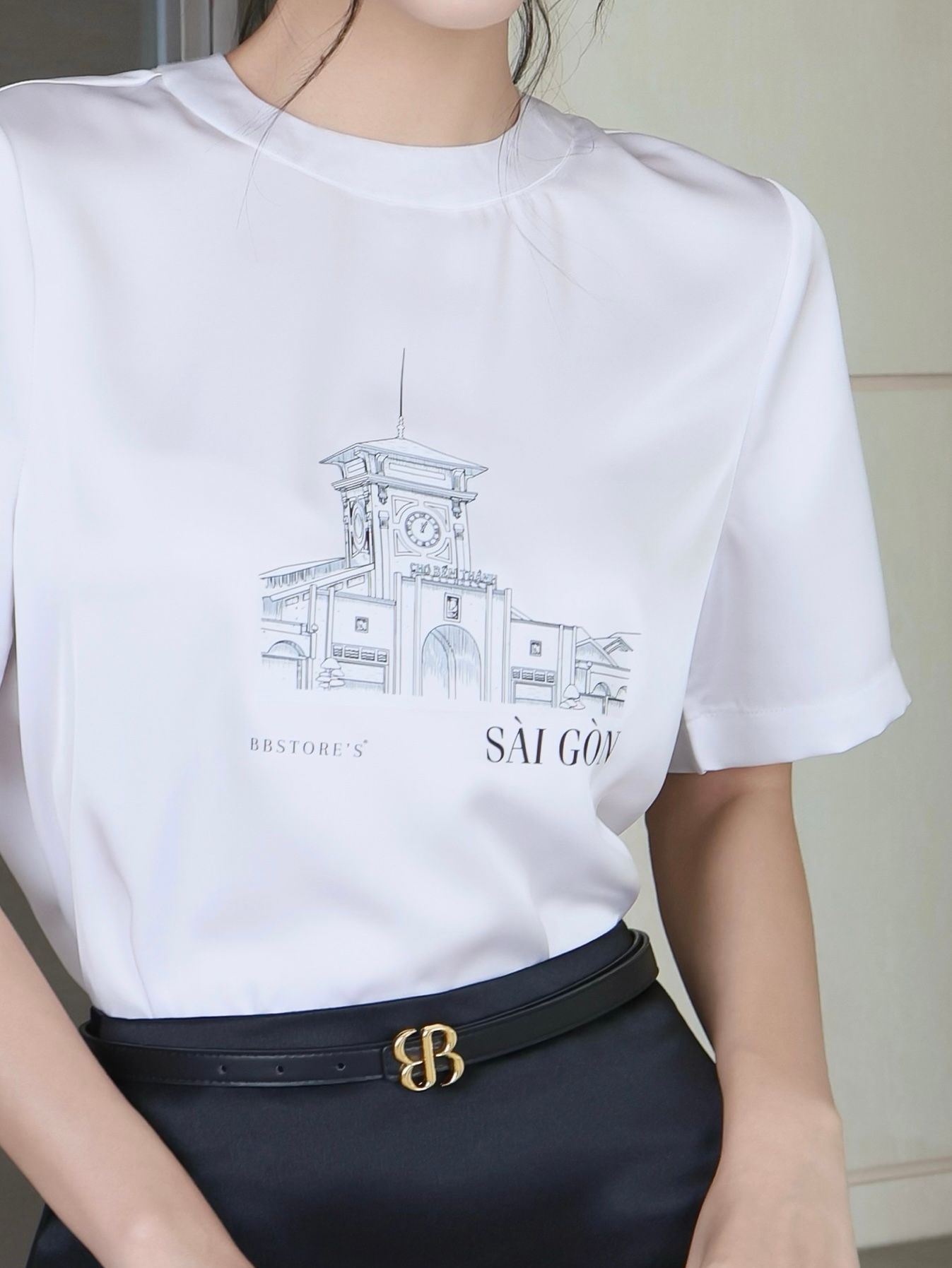 Áo in kiểu công sở cổ tròn - A4353T