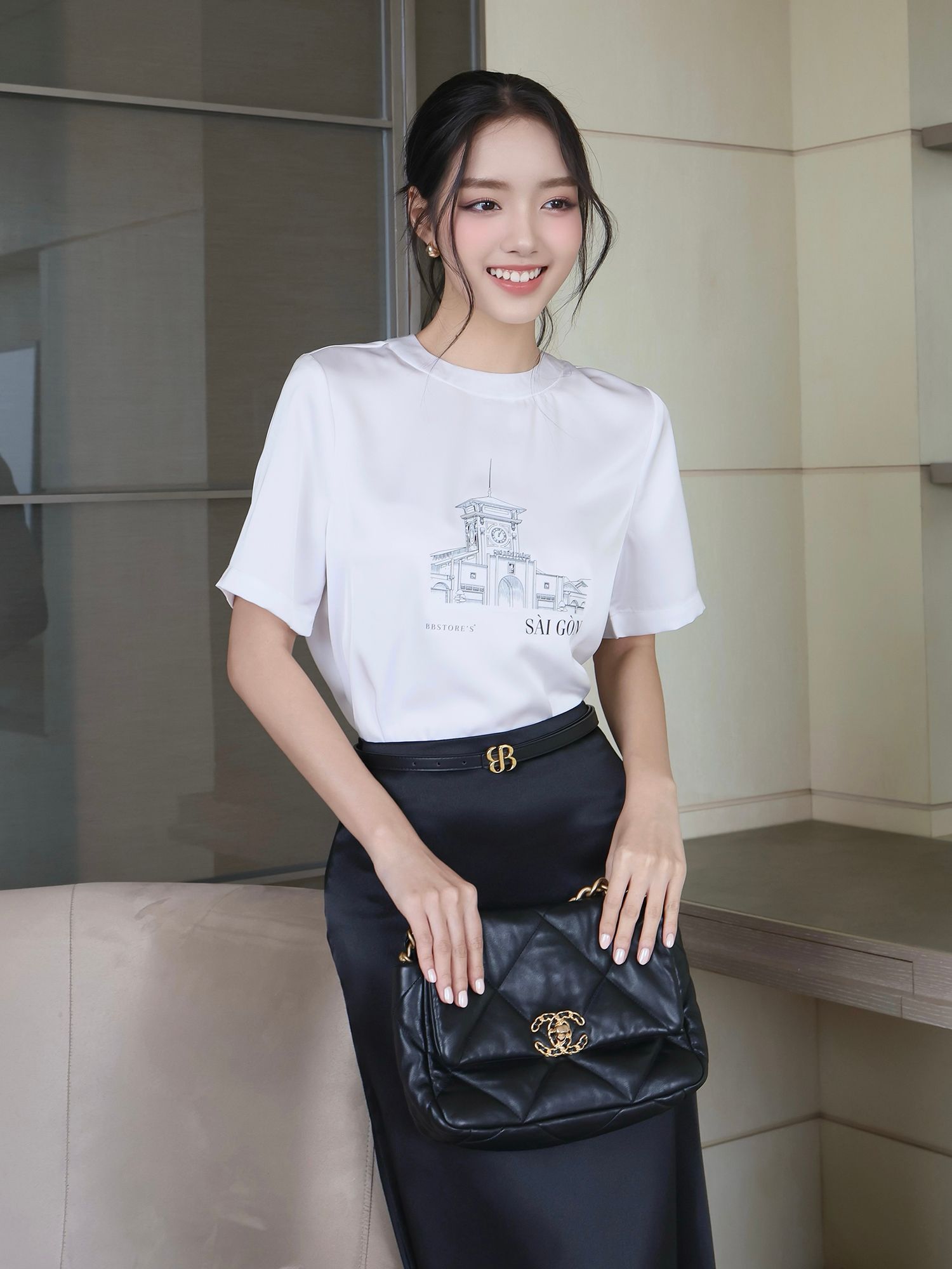 Áo in kiểu công sở cổ tròn - A4353T