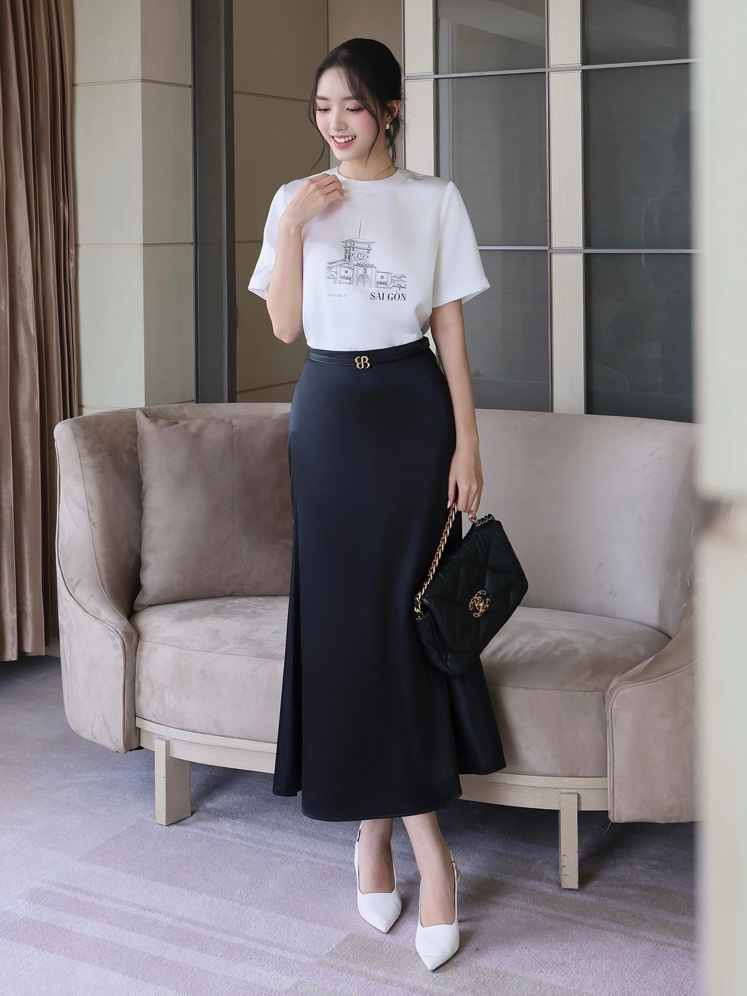 Áo in kiểu công sở cổ tròn - A4353T