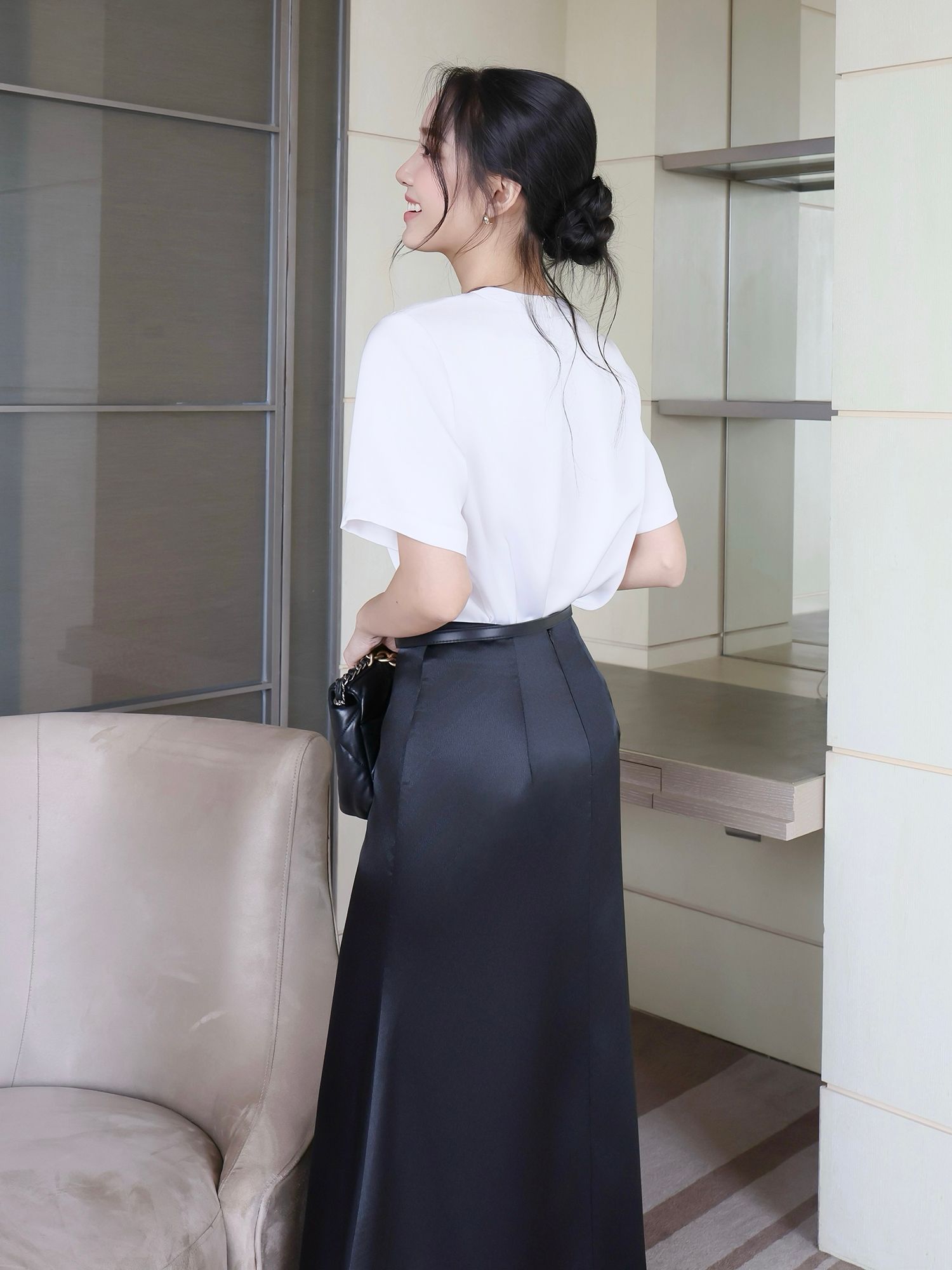 Áo in kiểu công sở cổ tròn - A4353T