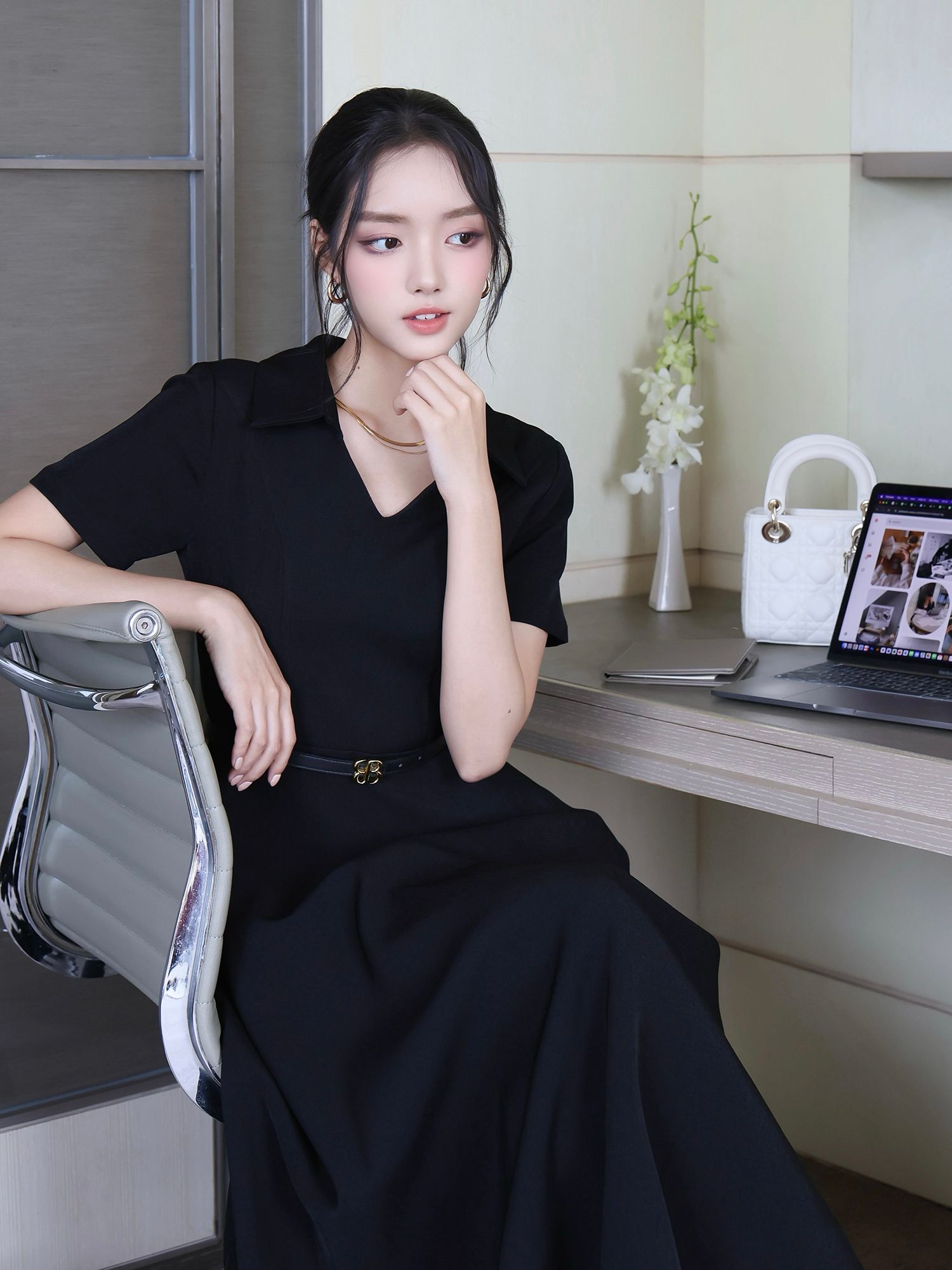 Đầm công sở chữ A phối cổ sơ mi - D4322B