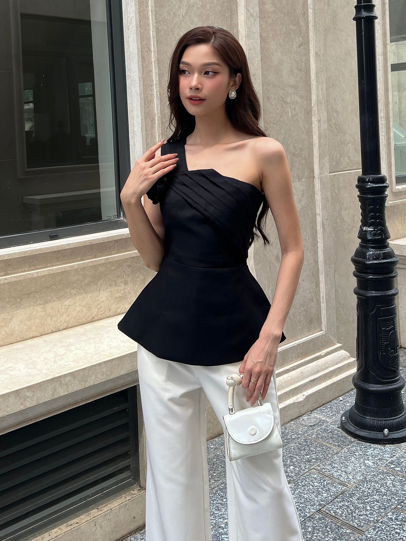 Áo kiểu peplum xếp vải chéo - A2568