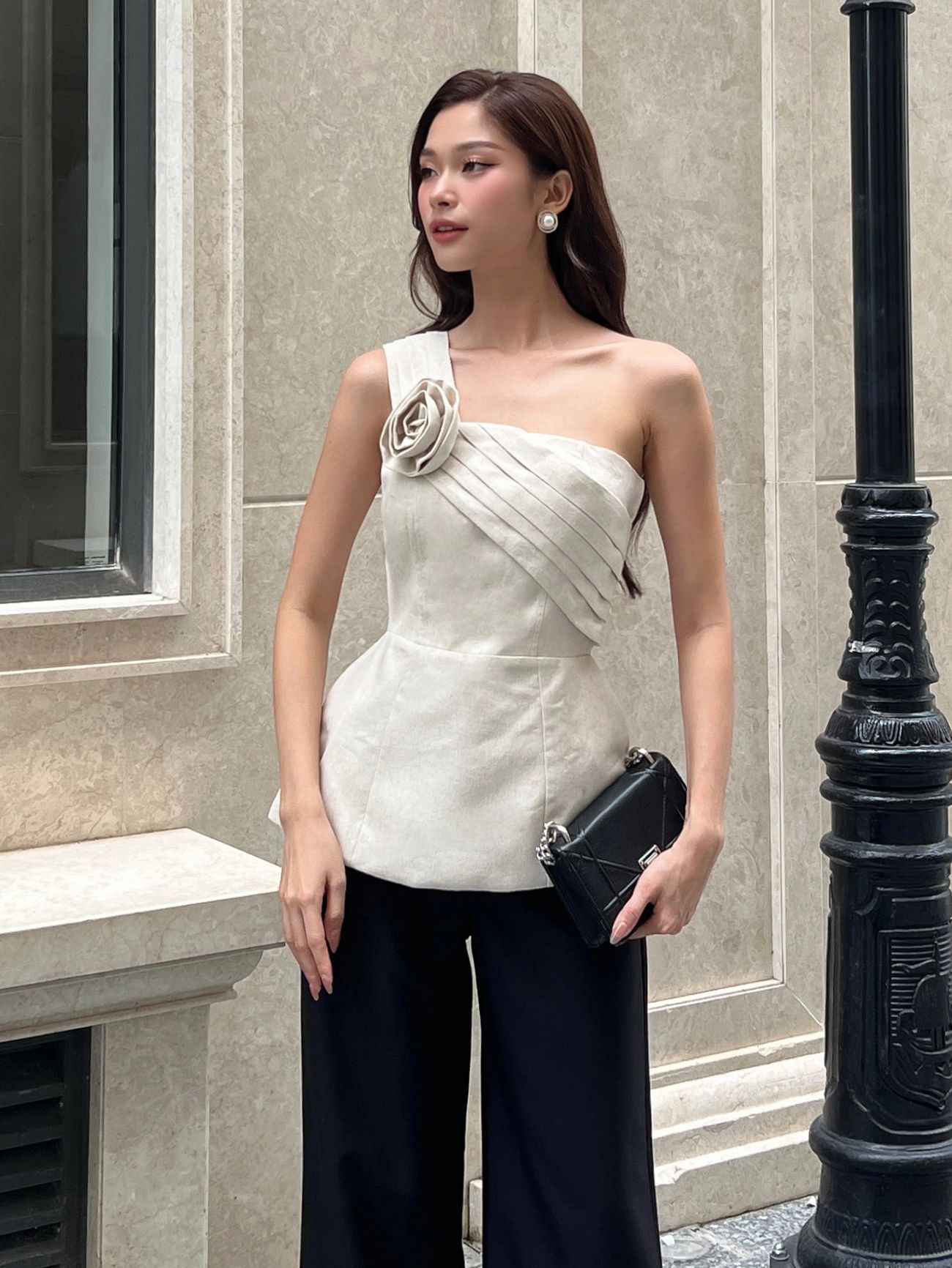 Áo kiểu peplum xếp vải chéo - A2568