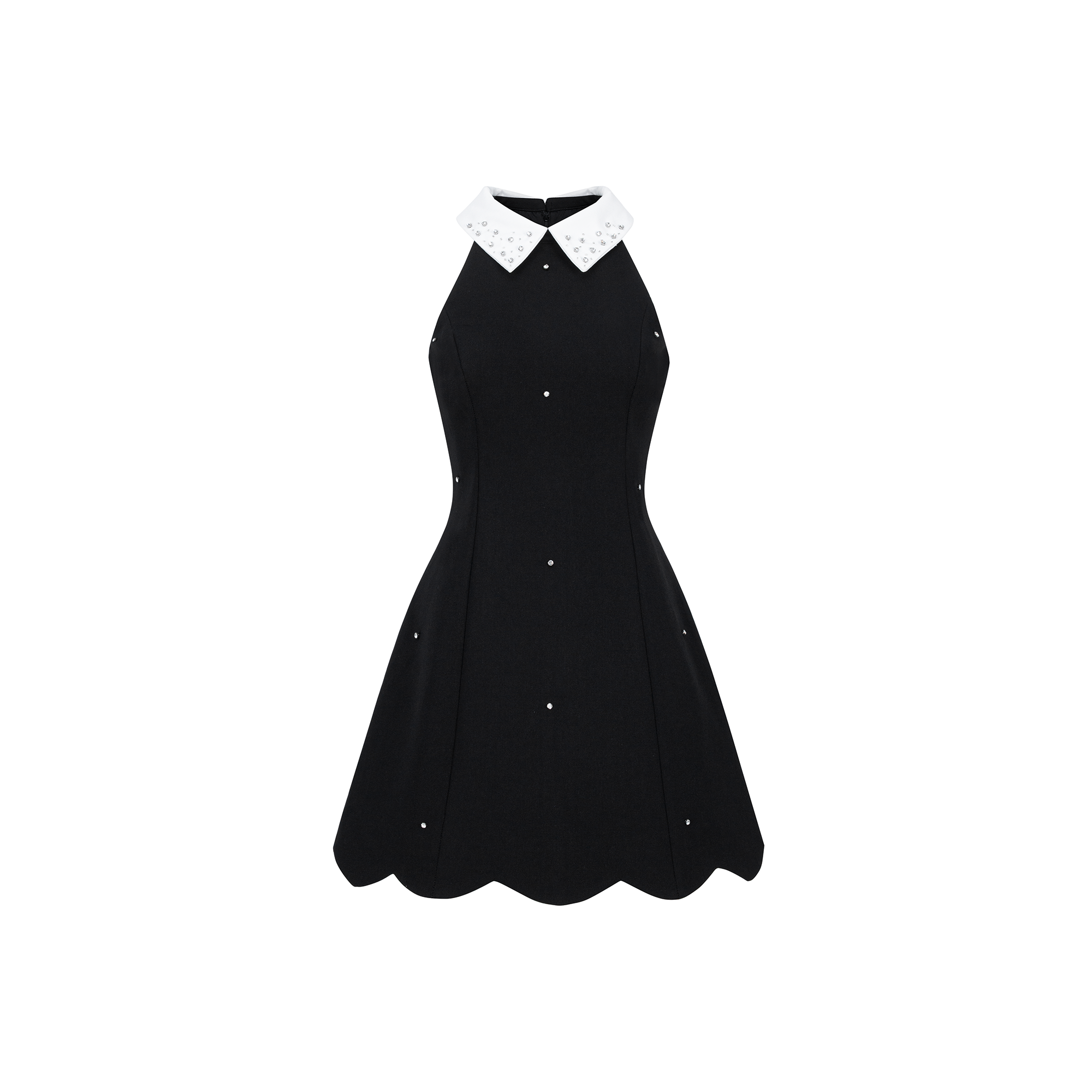 Đầm dự tiệc ngắn xoè A cổ yếm phối trắng lá cổ kết đá sang trọng chất cotton tuyết cao cấp-D4174A