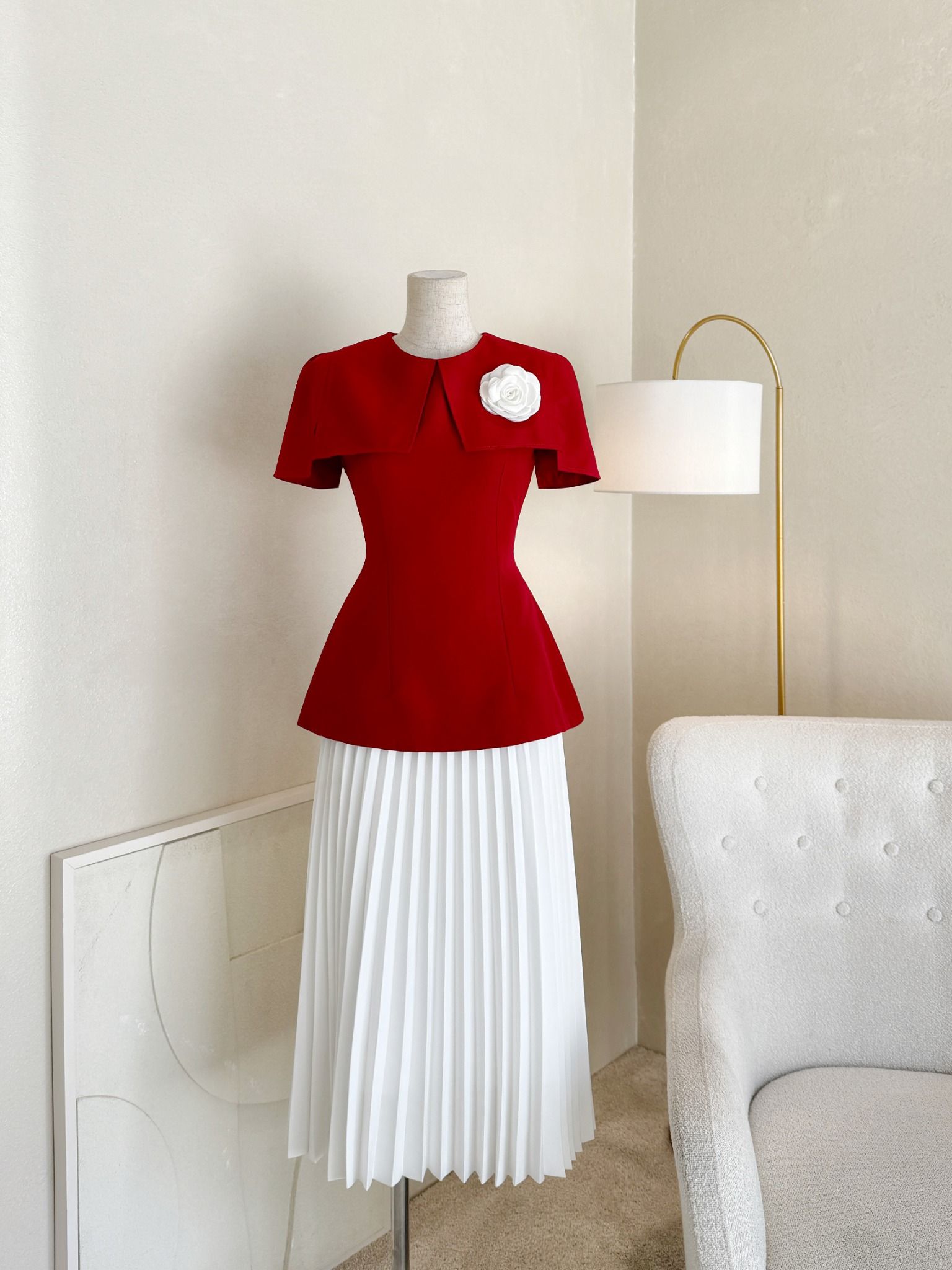 Áo kiểu peplum cổ cape viền chỉ - A2186