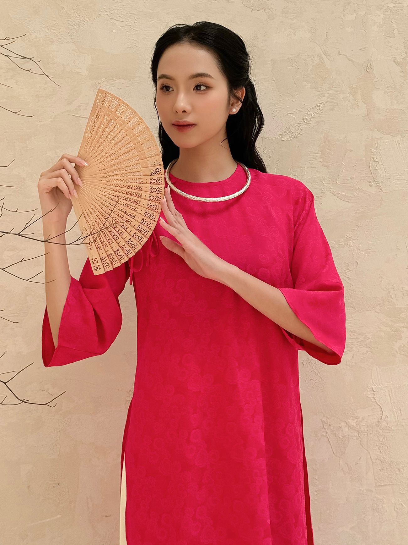 Set áo dài raglan lụa hoa - K4176T