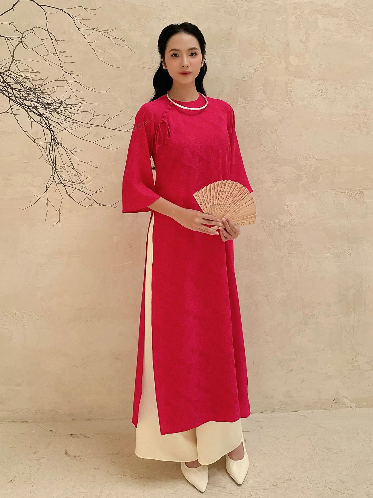 Set áo dài raglan lụa hoa - K4176T