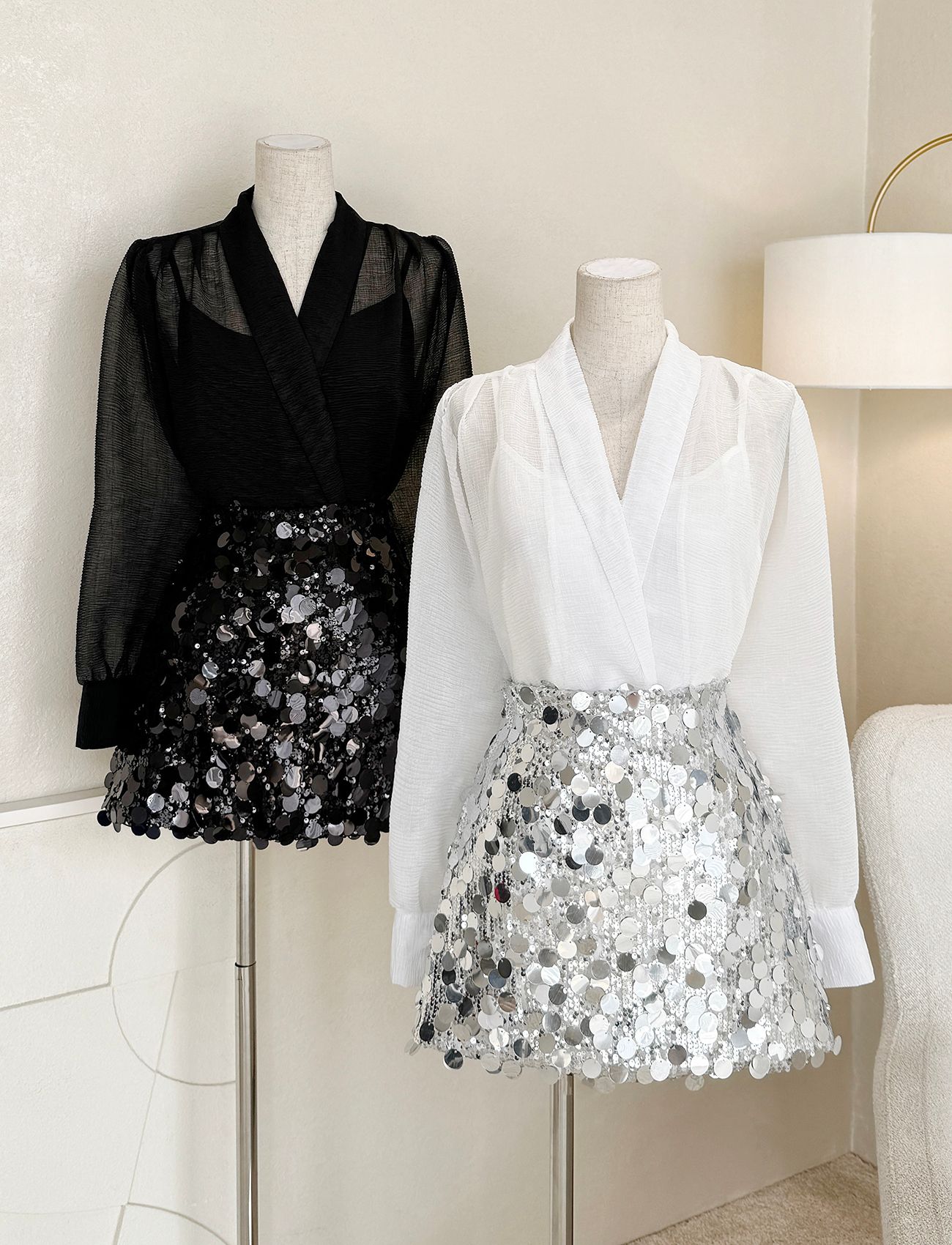 Set áo kiểu phối chân váy sequin - K2868