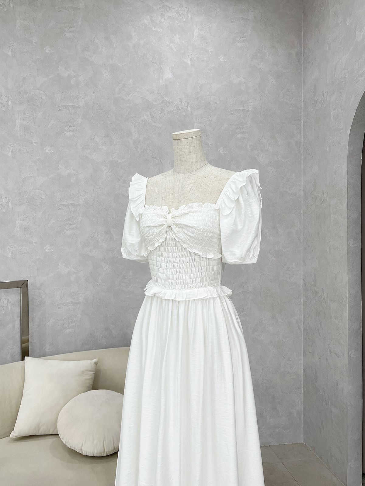 Đầm dài dự tiệc nhún thun chỉ - D1923