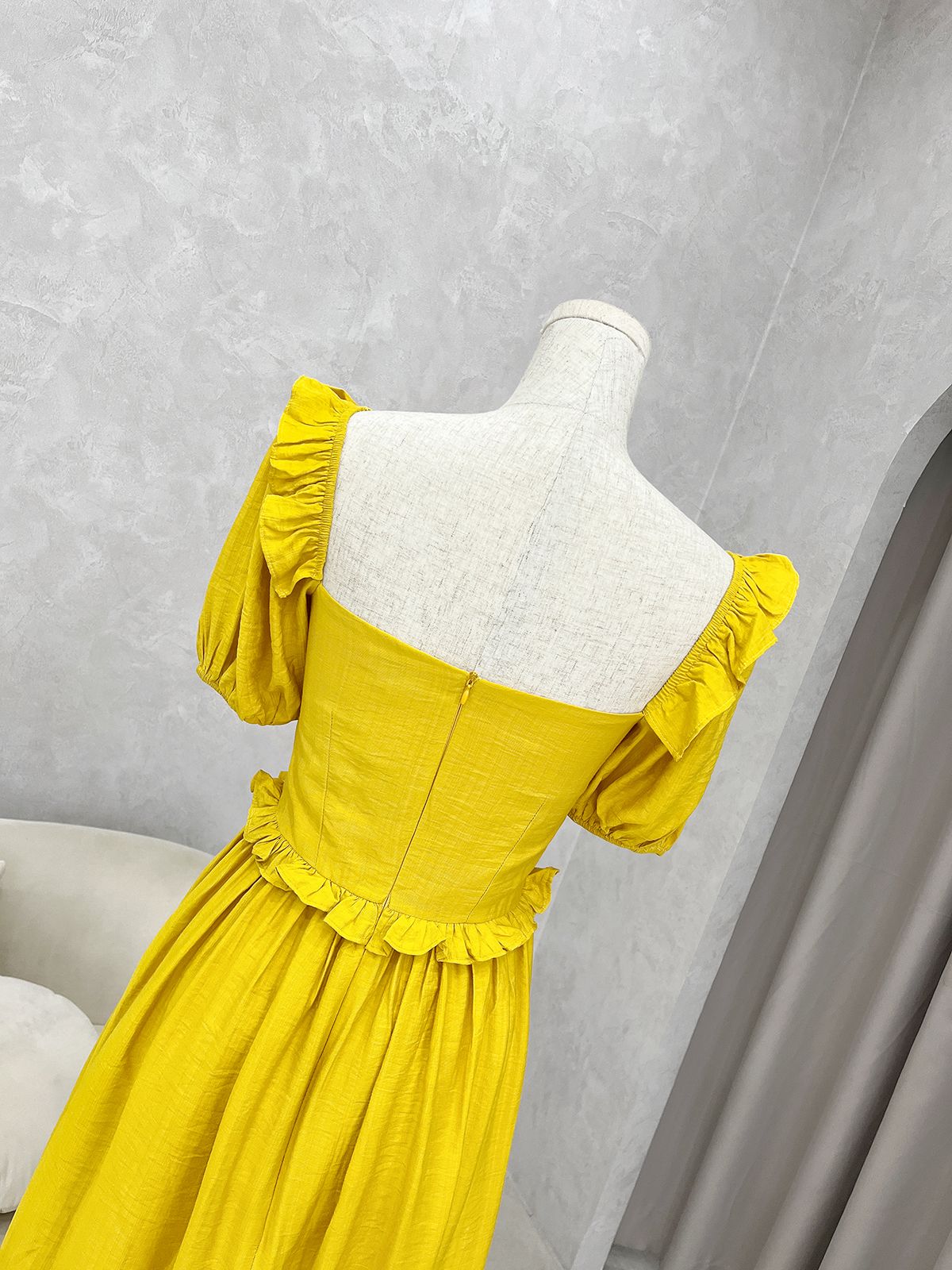 Đầm dài dự tiệc nhún thun chỉ - D1923