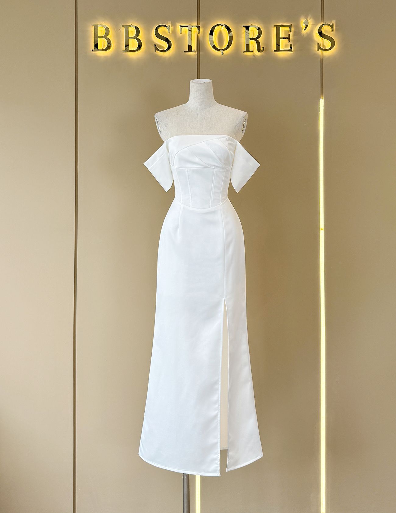 Đầm maxi form body suông xẻ tà phối lưới vai -D3426