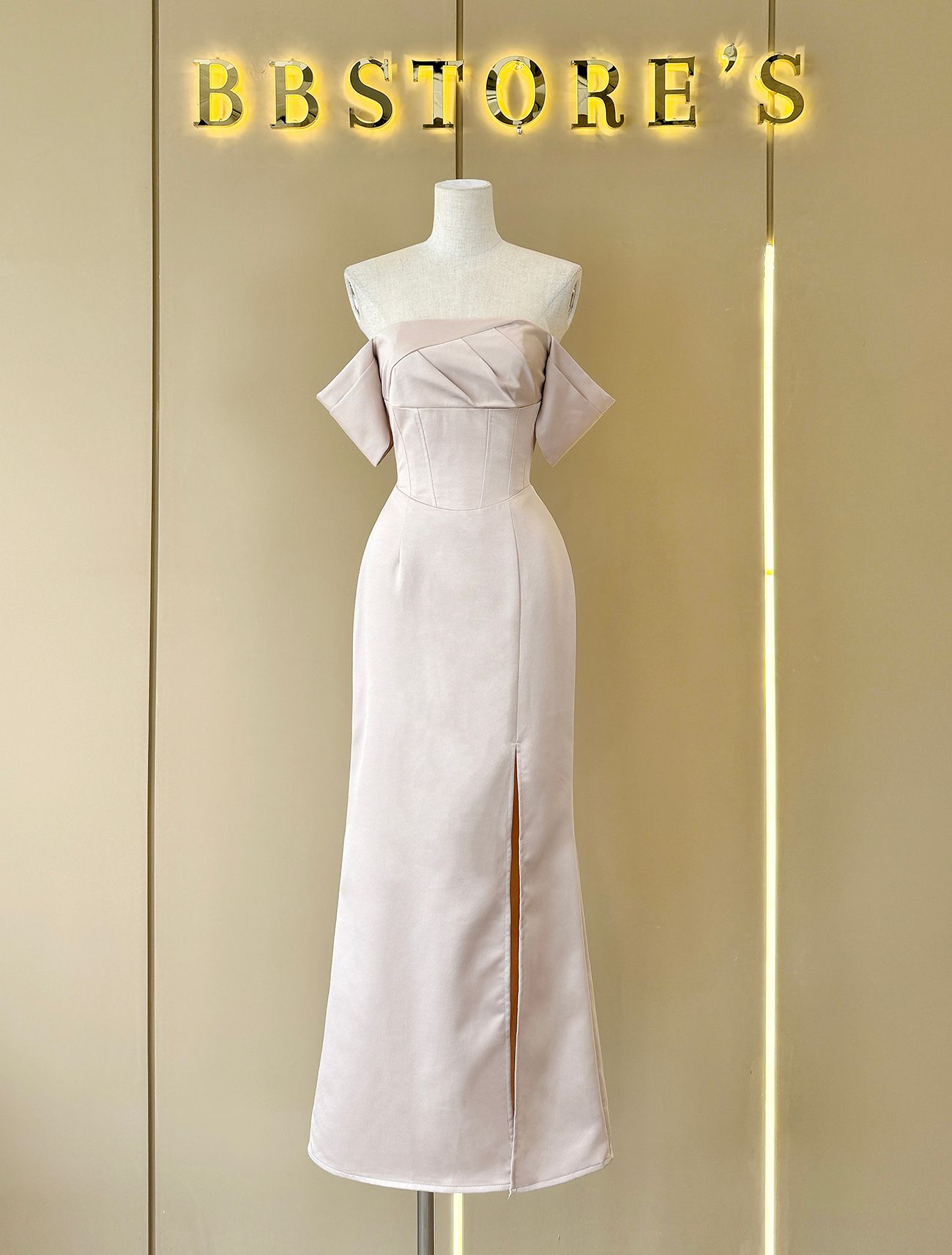 Đầm maxi form body suông xẻ tà phối lưới vai -D3426