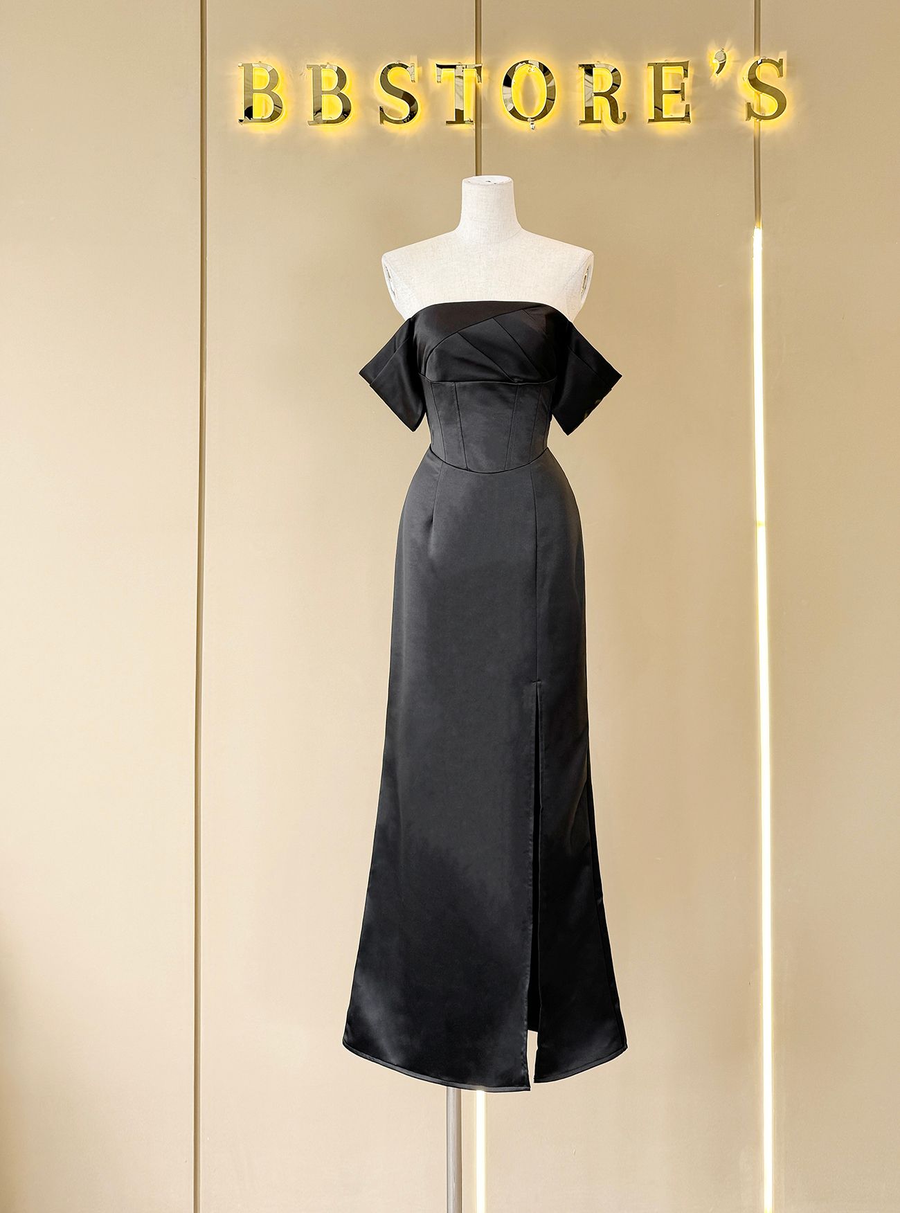 Đầm maxi form body suông xẻ tà phối lưới vai -D3426