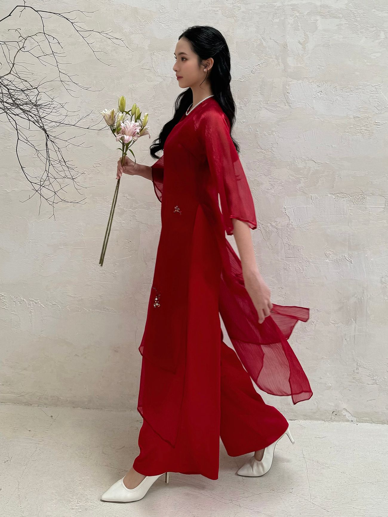 Set áo dài raglan đính đá - K4181A