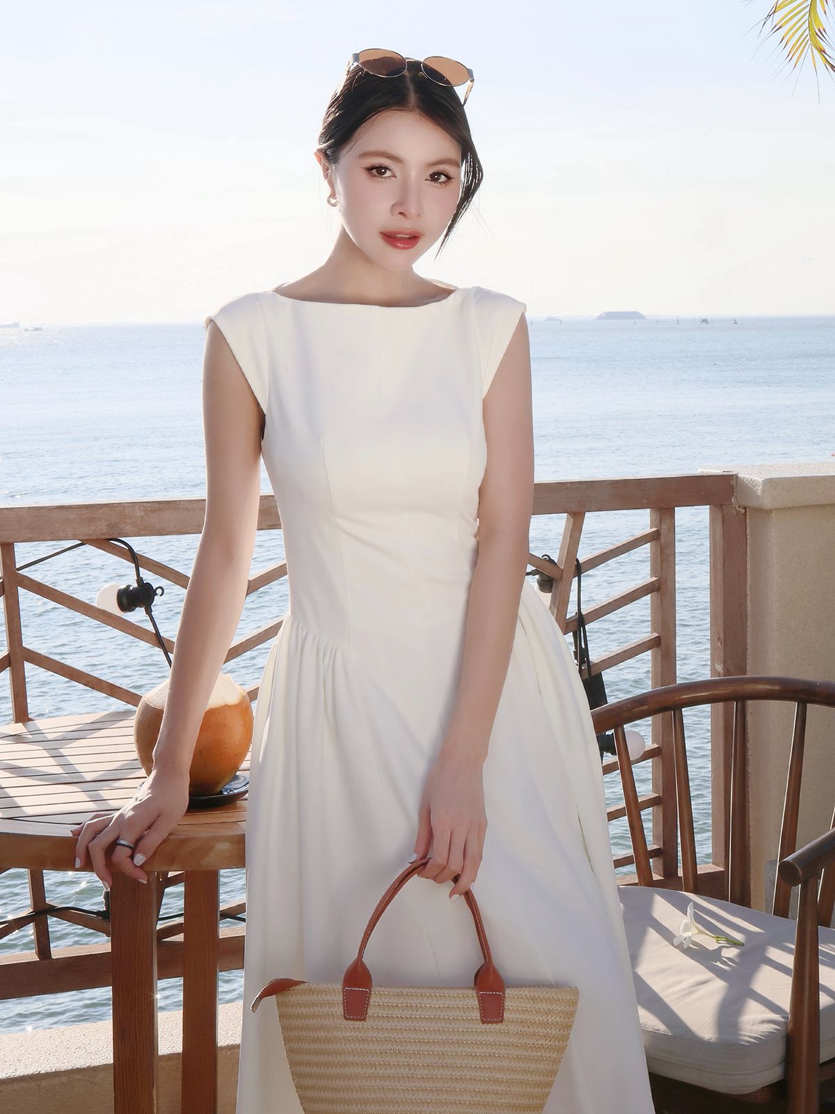 Đầm dài xòe khoét lưng nhún eo - D4327B
