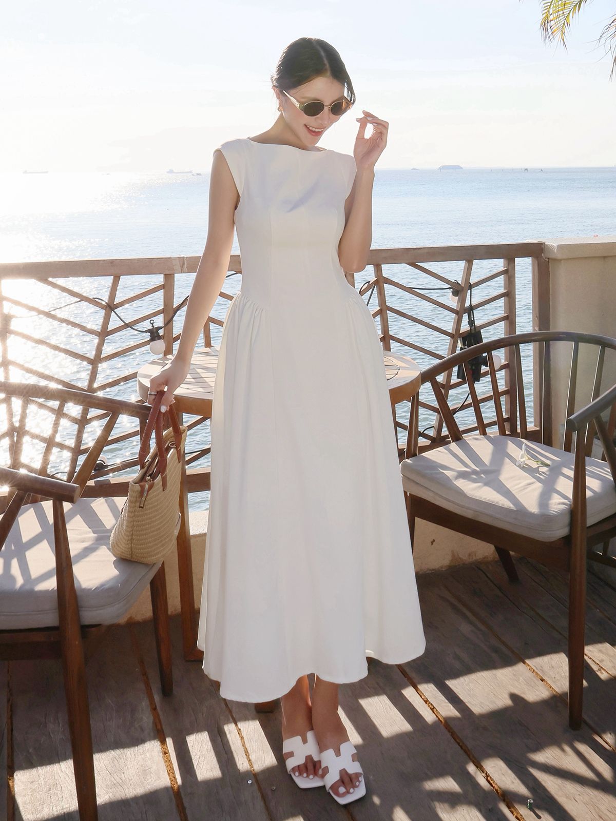 Đầm dài xòe khoét lưng nhún eo - D4327B