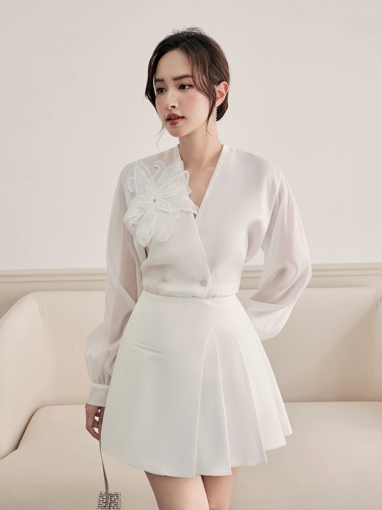 Set áo voan hoa phối chân váy - K3750