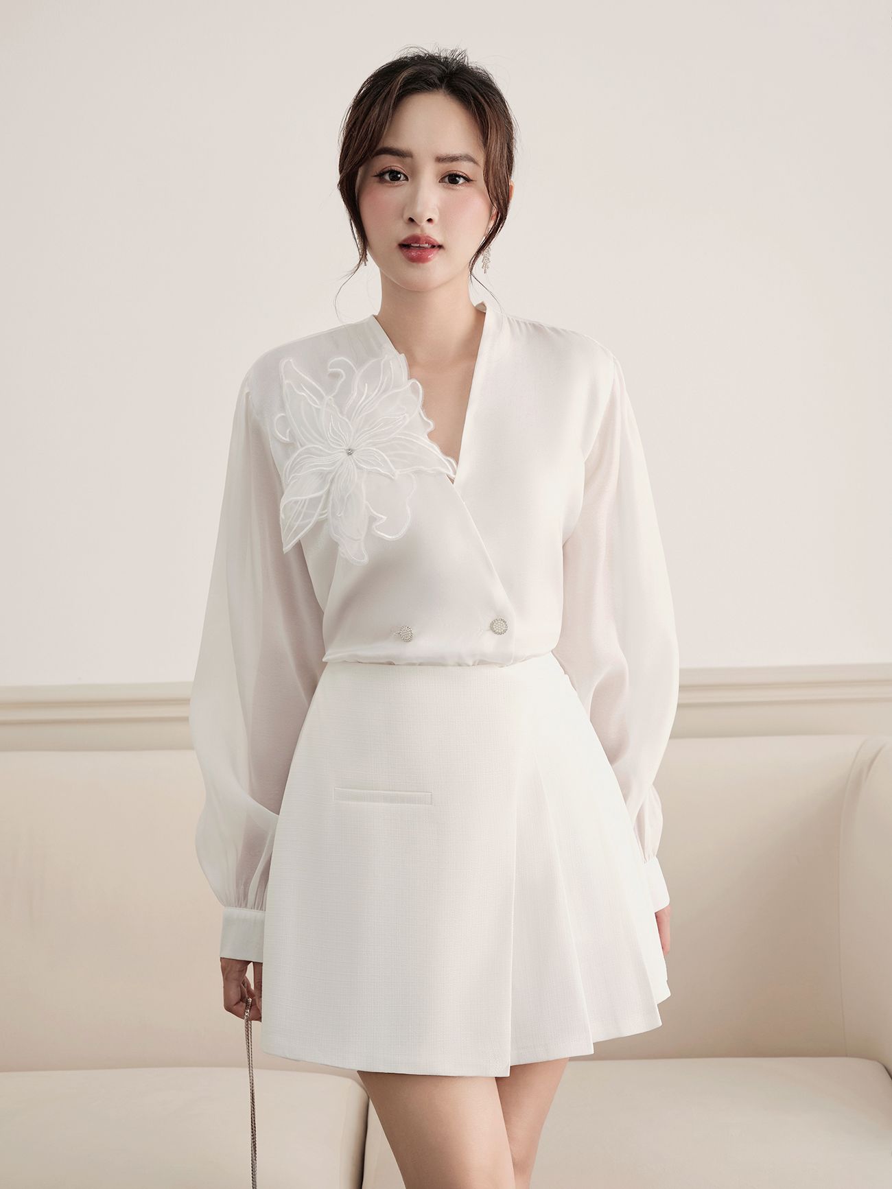 Set áo voan hoa phối chân váy - K3750