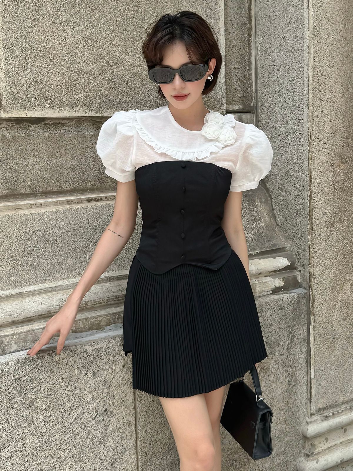 Áo kiểu corset phối lót trắng - A3962B