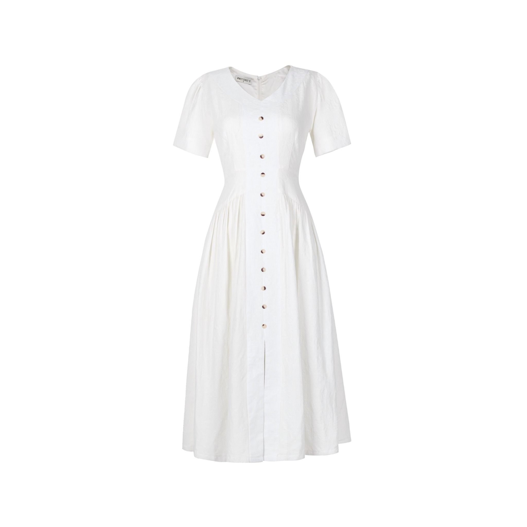 Đầm dài xòe cổ V chất cotton vân hoa-D3847B