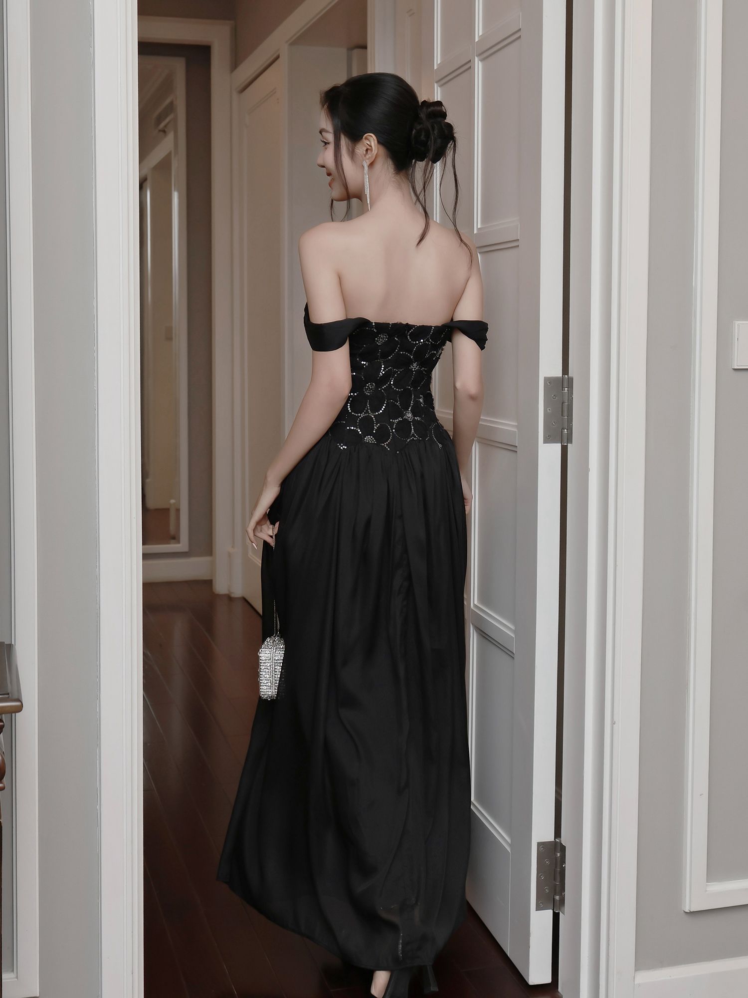 Đầm dự tiệc dài xòe phối sequin - D4257B