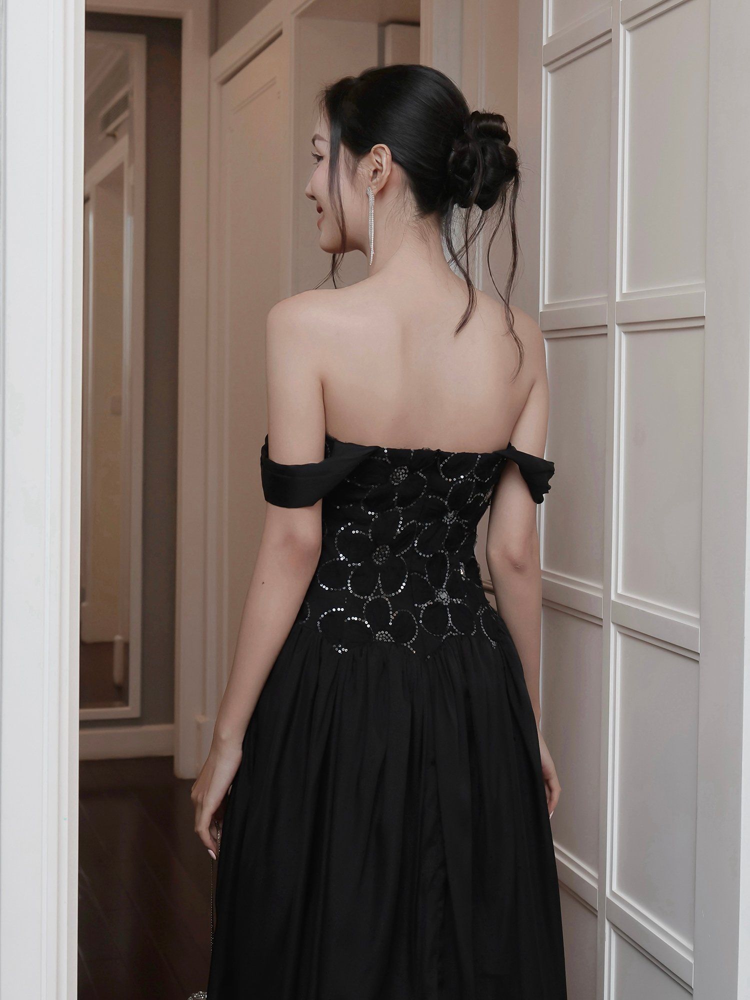 Đầm dự tiệc dài xòe phối sequin - D4257B