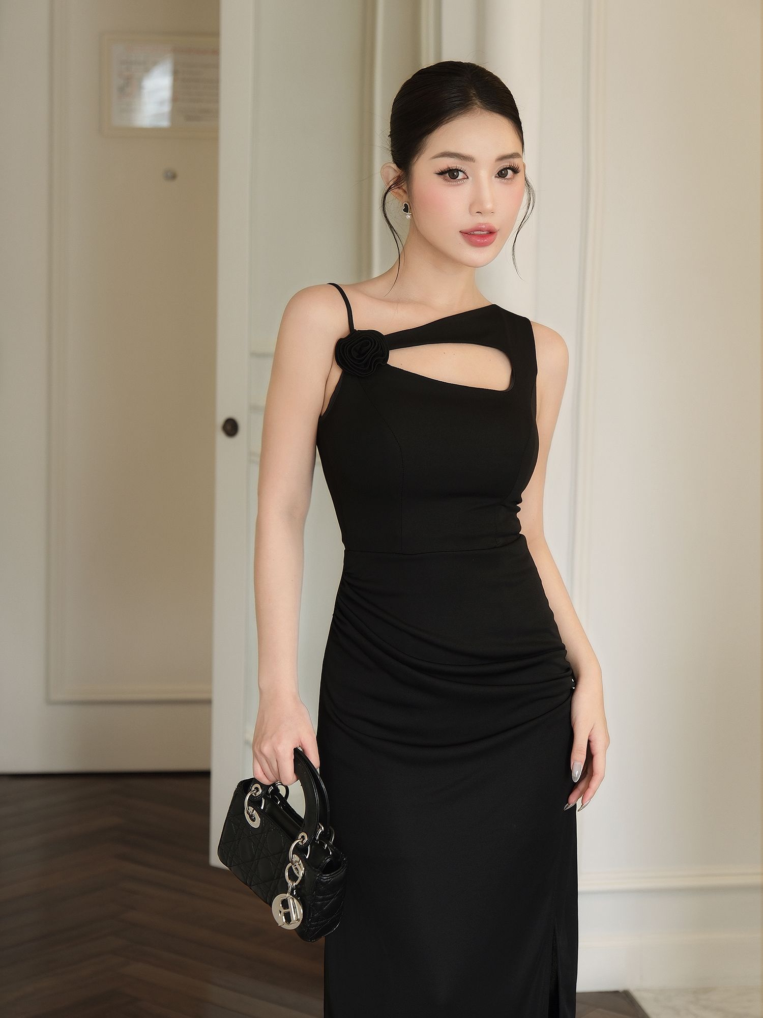 Đầm body dài dự tiệc kết hoa vải - D3597