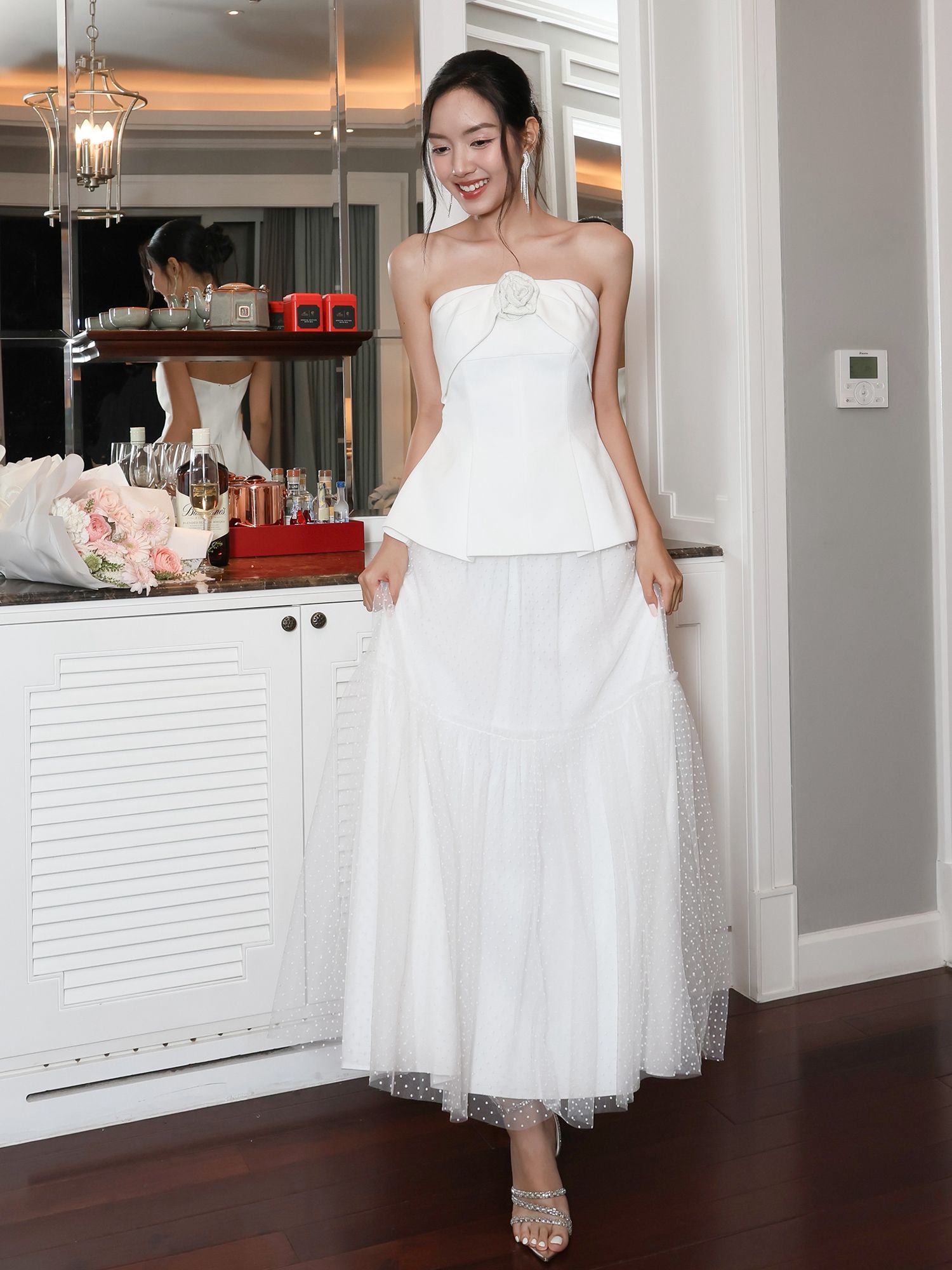 Áo kiểu peplum kết hoa vải - A4254A