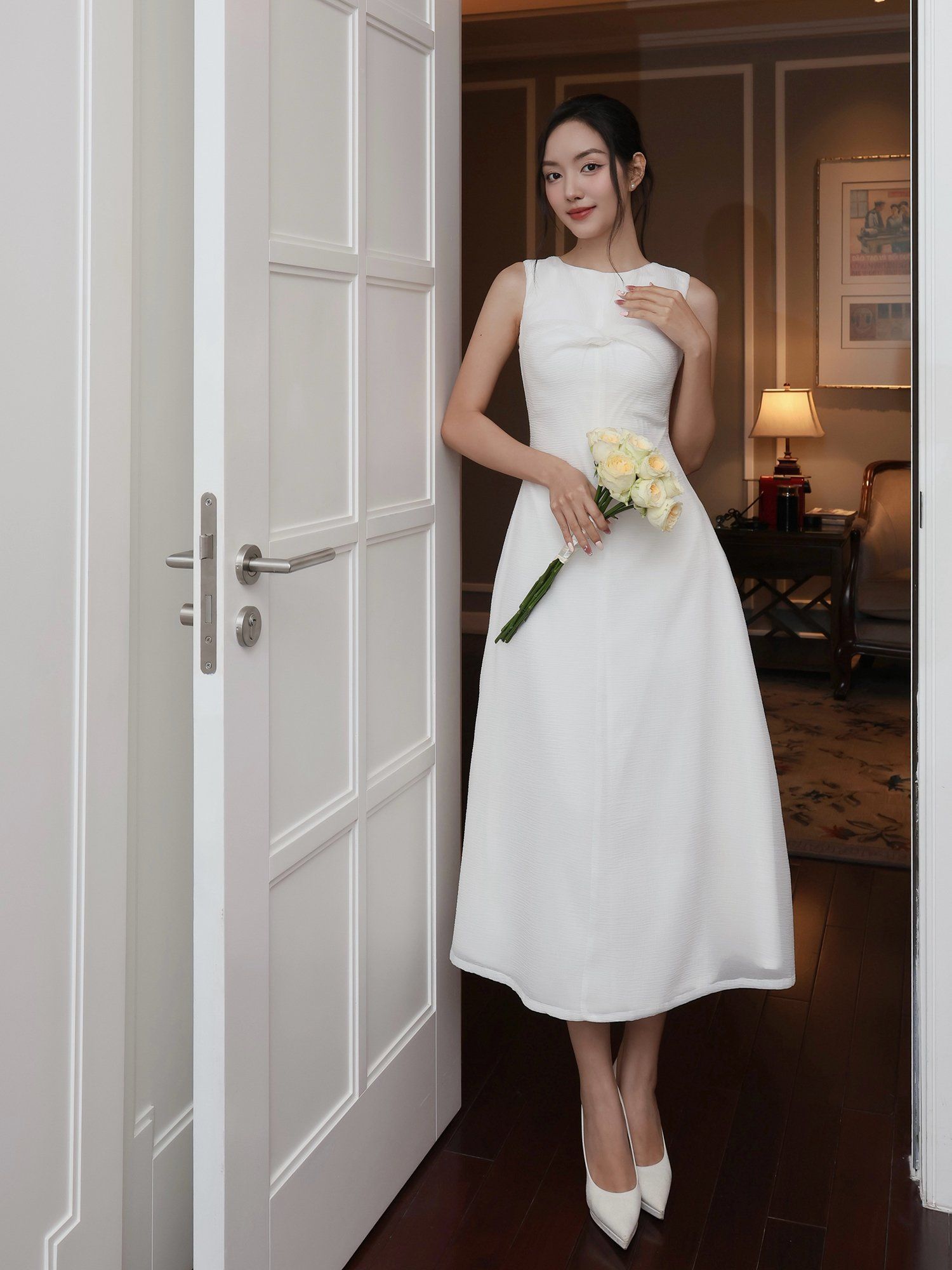 Đầm dự tiệc dài xòe xoắn ngực - D4265B