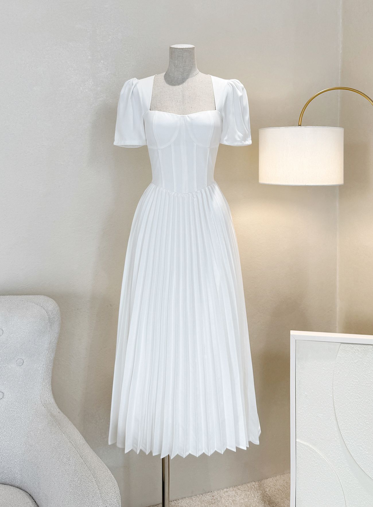 Đầm xòe phối Xếp ly dáng dài -D3128